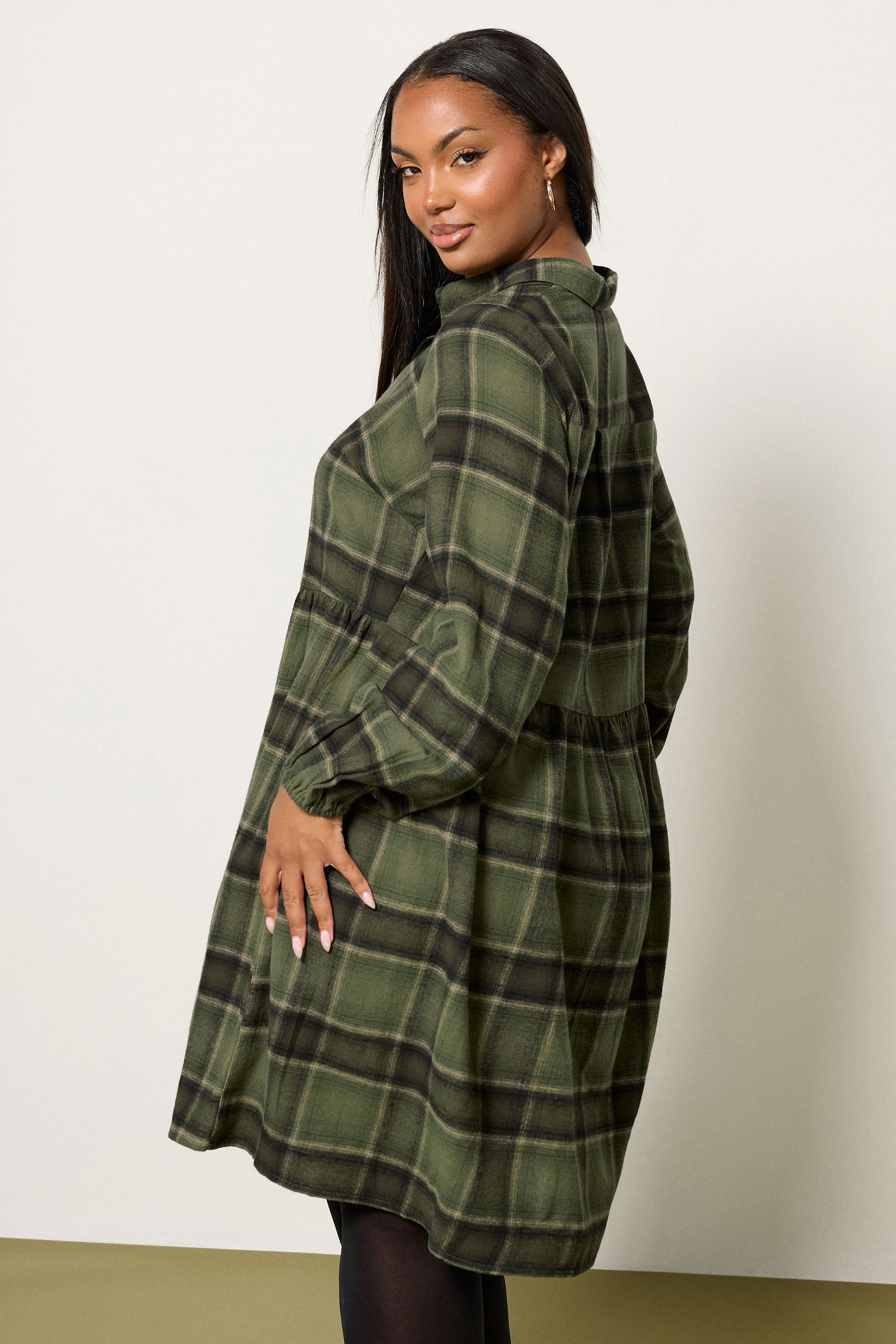YOURS Plus Size Khaki Green Check Shirt Dress | Yours Clothing 4