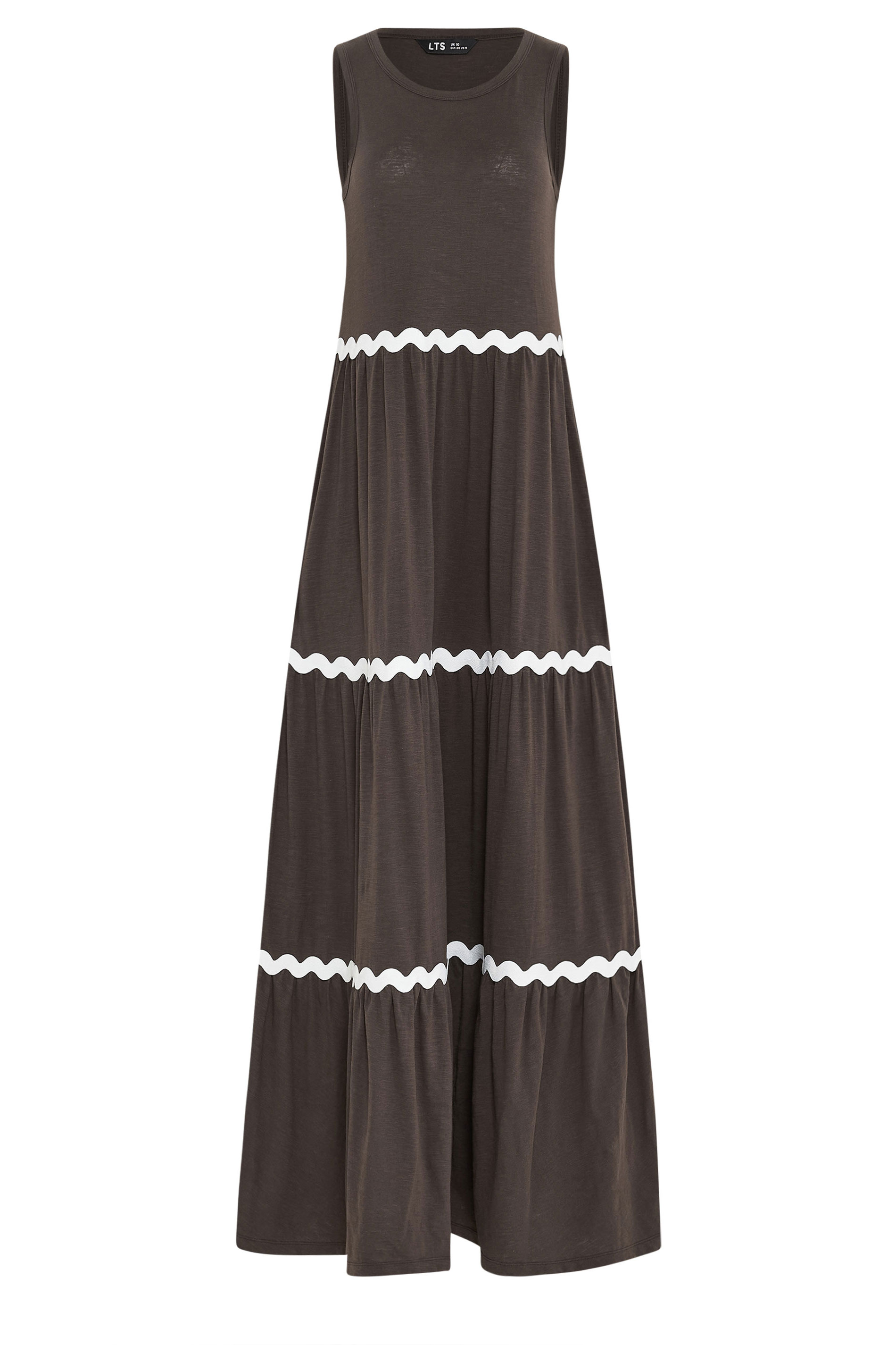LTS Tall Women's Chocolate Brown Contrast Swirl Tiered Cotton Maxi Dress | Long Tall Sally 5