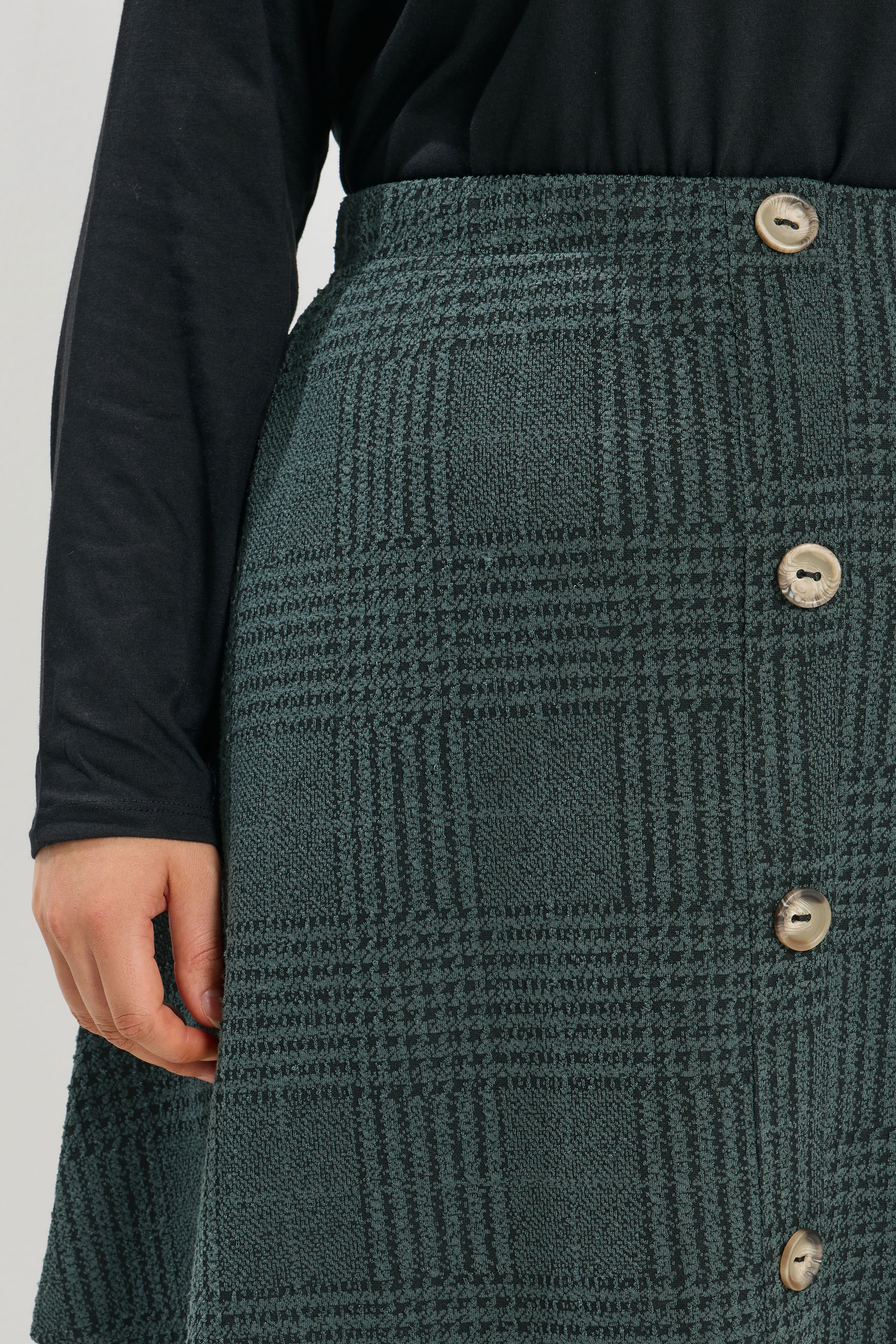 YOURS Plus Size Green Check Button Front Mini Skirt | Yours Clothing 4