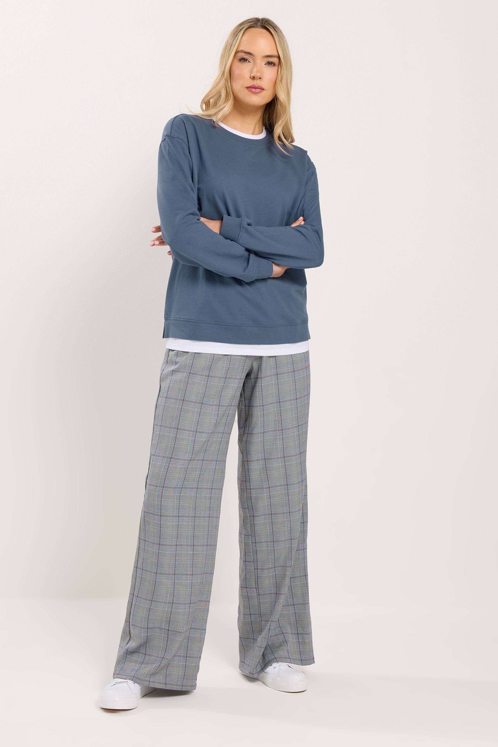 LTS Tall Women's Denim Blue & White Cotton Layered Top | Long Tall Sally 2
