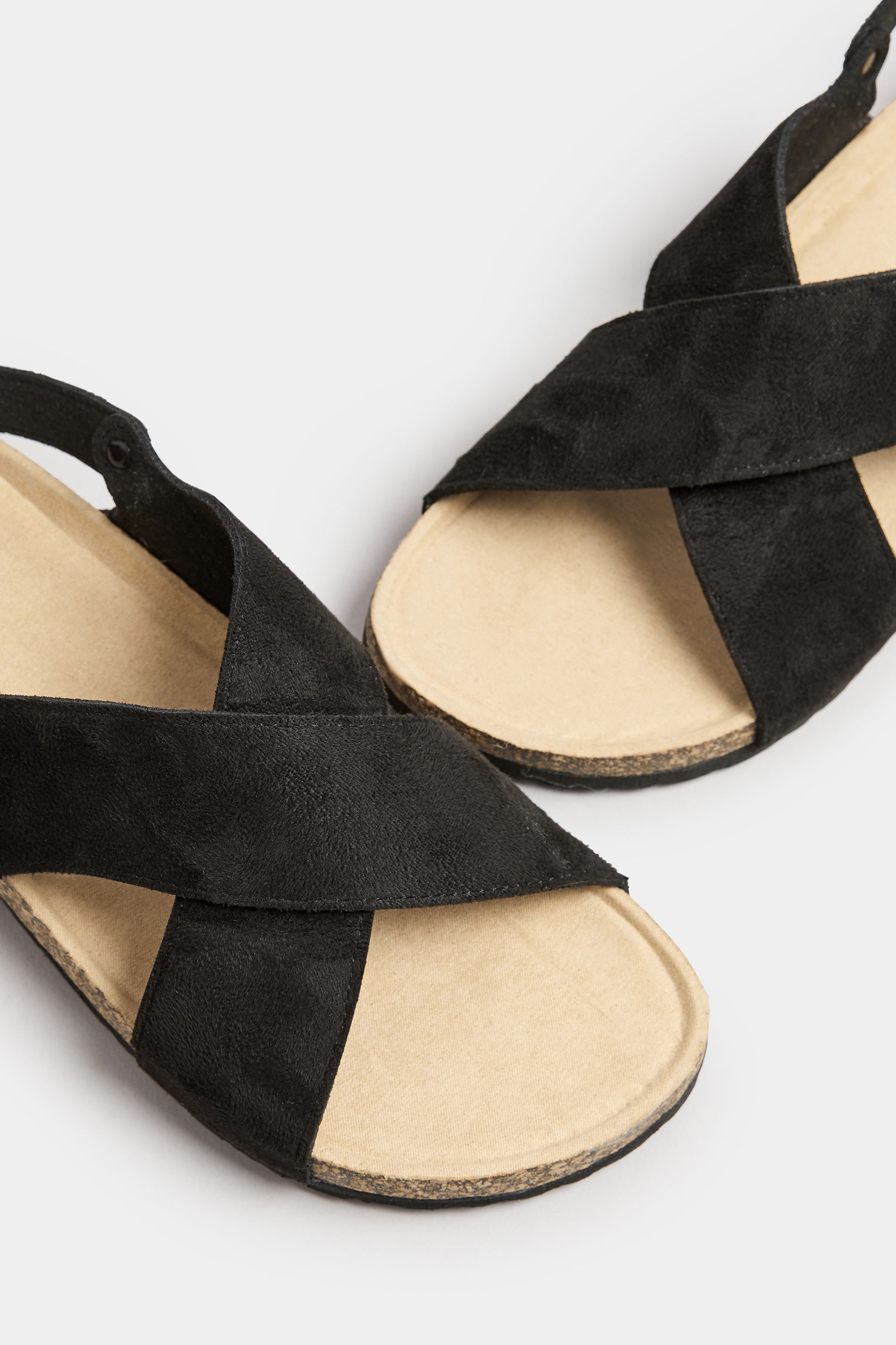 Black Cross Strap Footbed Sandals In Wide E & Extra Wide EEE Fit 5
