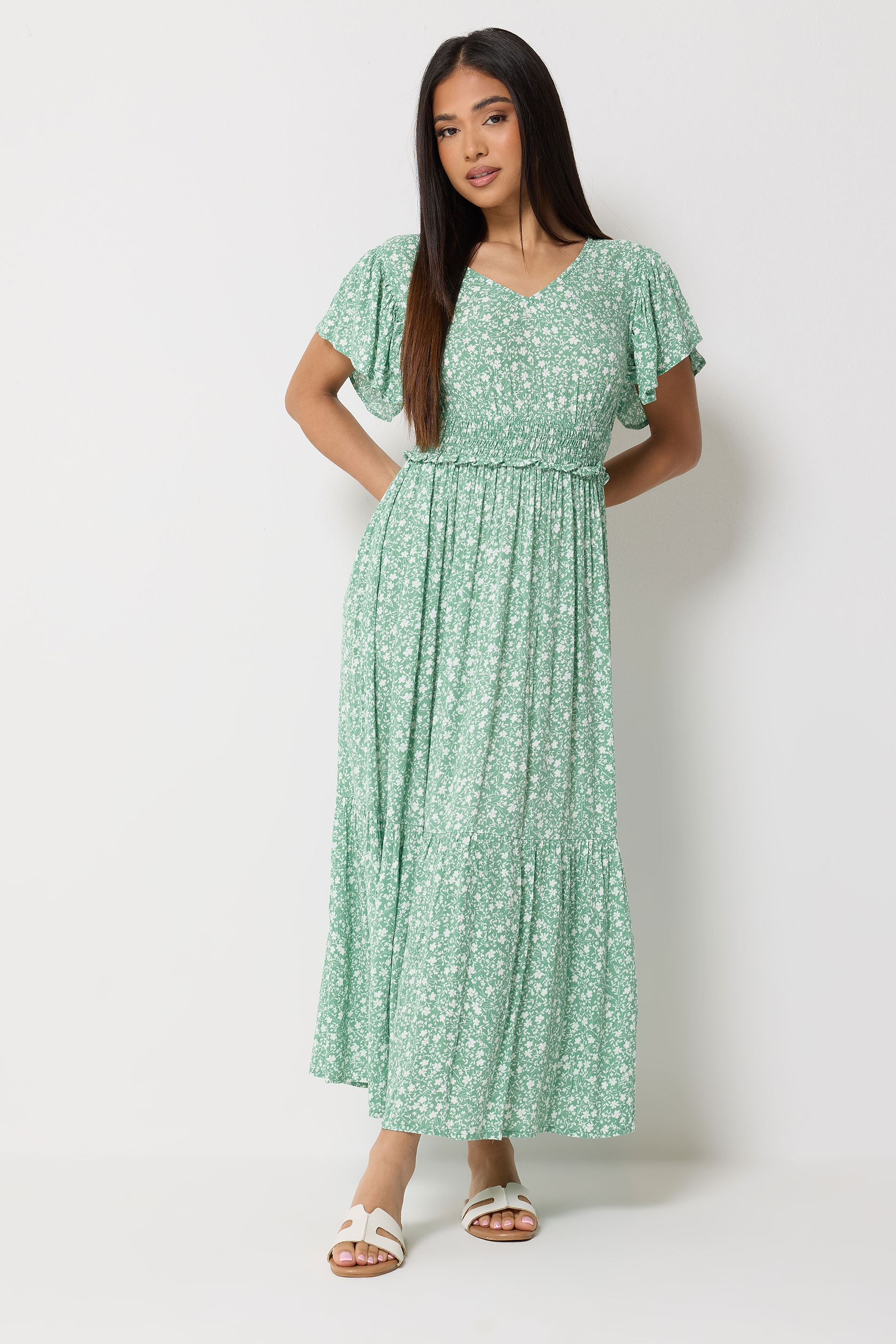green emerald velvet dress Petite Green Floral Print Short Sleeve Lace Up Dress