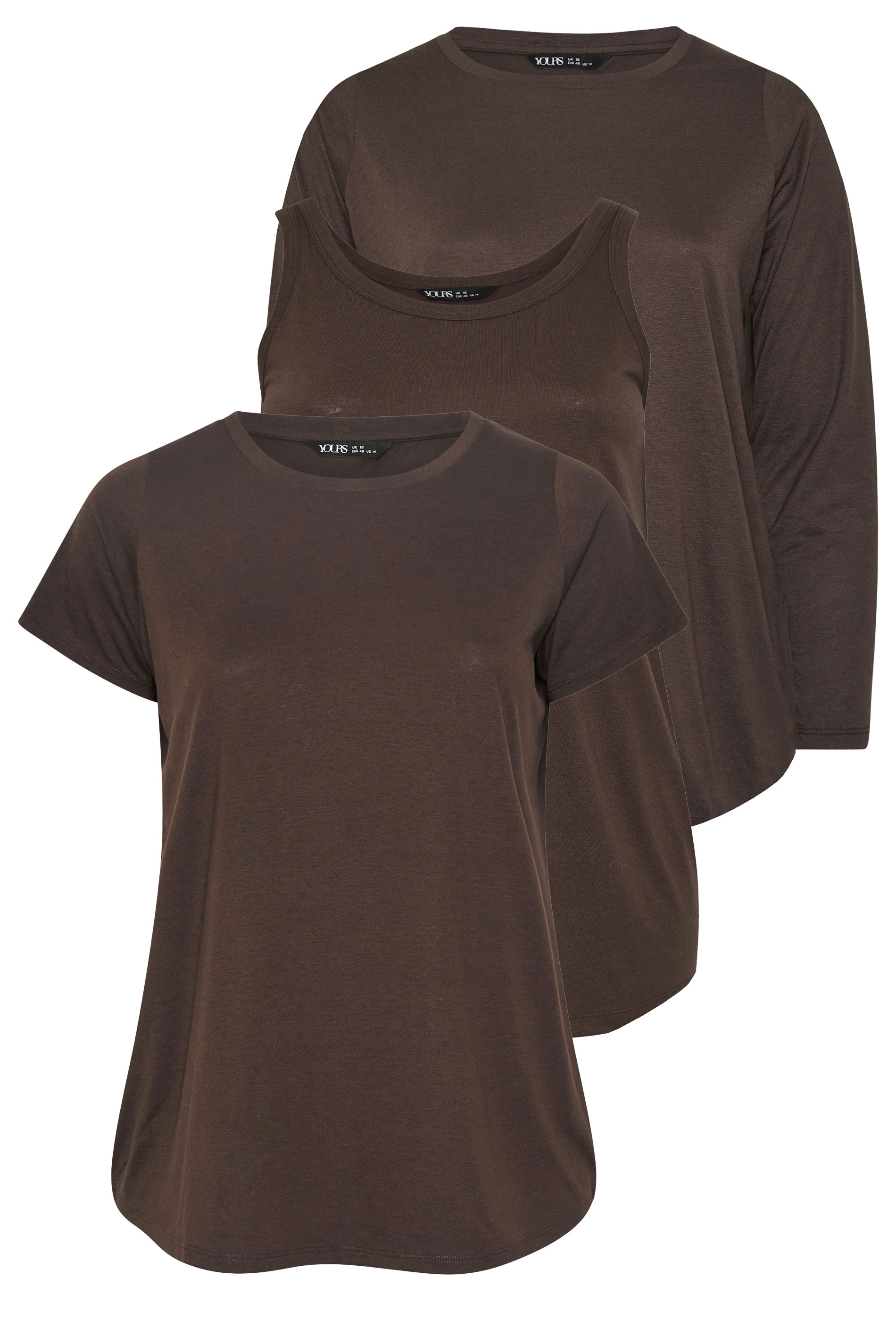 YOURS Plus Size 3 PACK Chocolate Brown Core T-Shirt Essentials Set | Yours Clothing 9