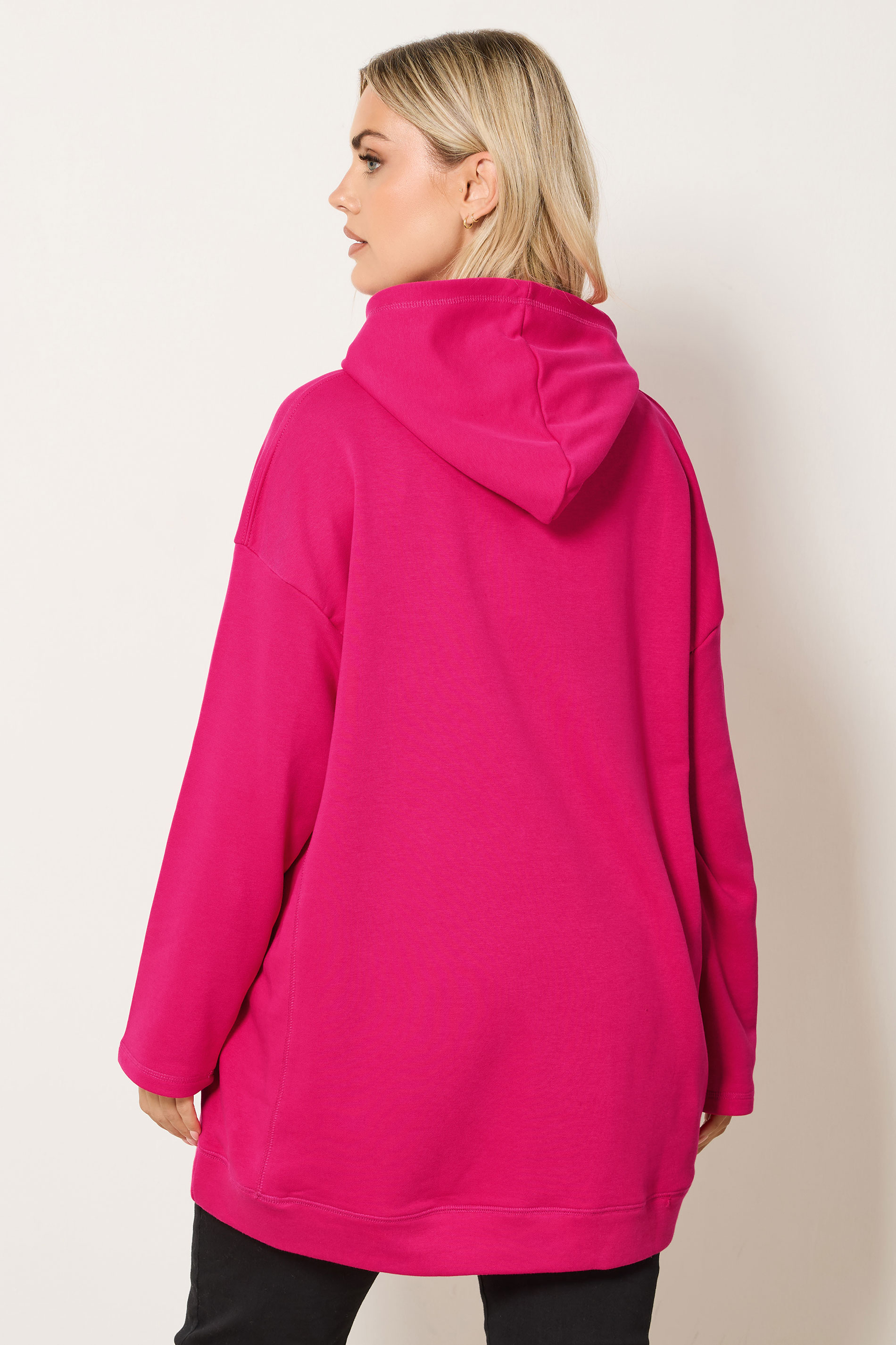 YOURS Plus Size Hot Pink Seam Detail Hoodie | Yours Clothing 2