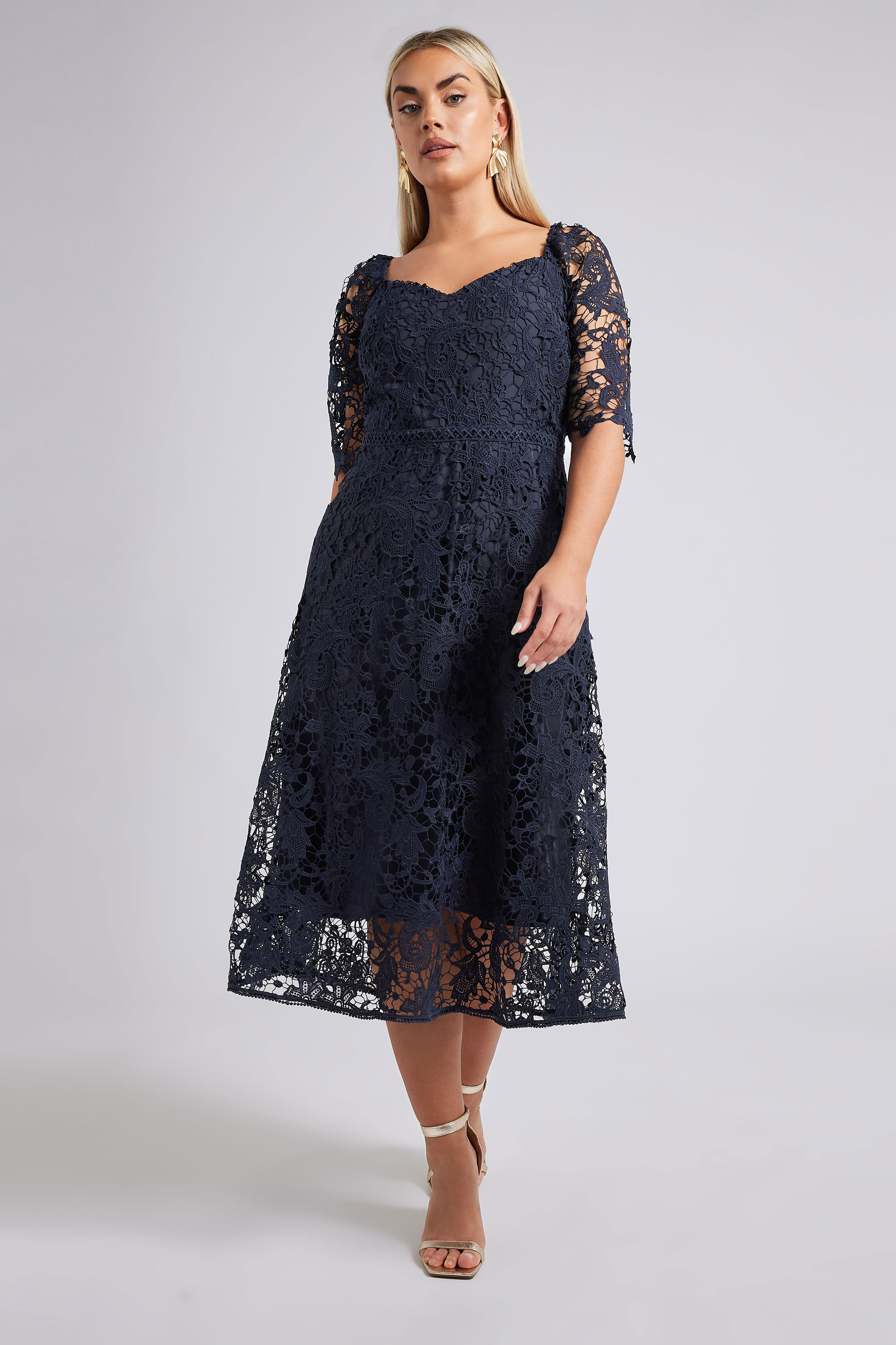 YOURS LONDON Curve Navy Blue Crochet Lace Dress | Yours Clothing 2