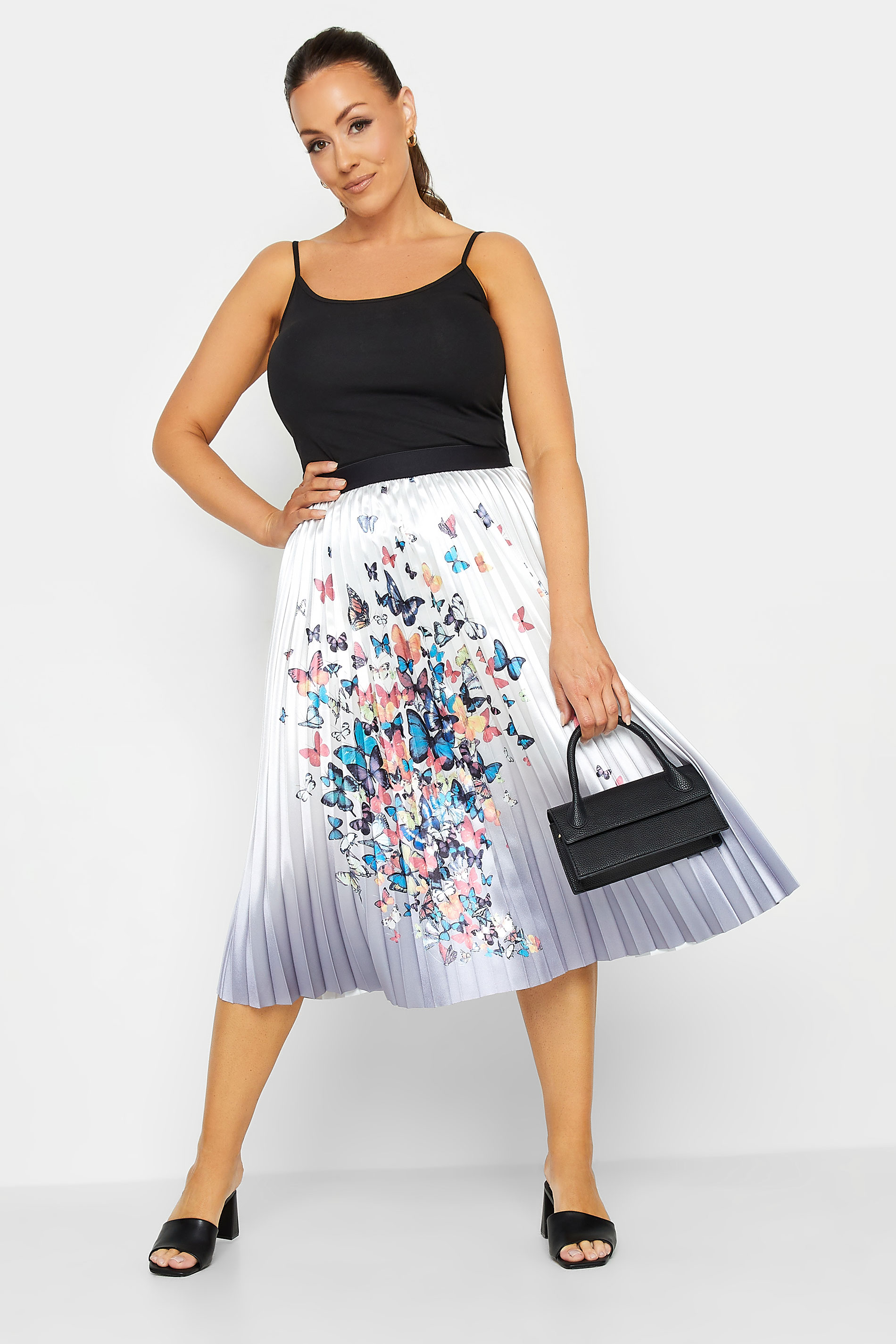 M&Co White Butterfly Print Pleated Midi Skirt | M&Co 2