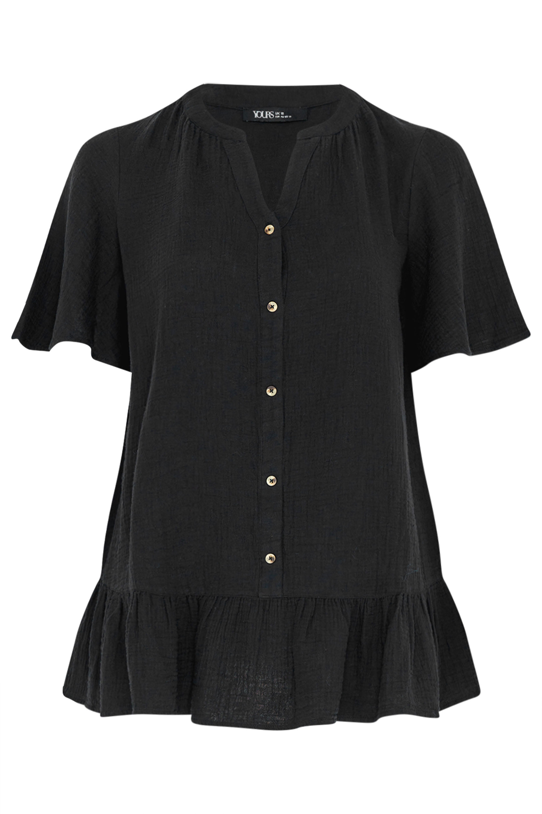 YOURS Plus Size Black Cheesecloth Button Through Top | Yours Clothing 5