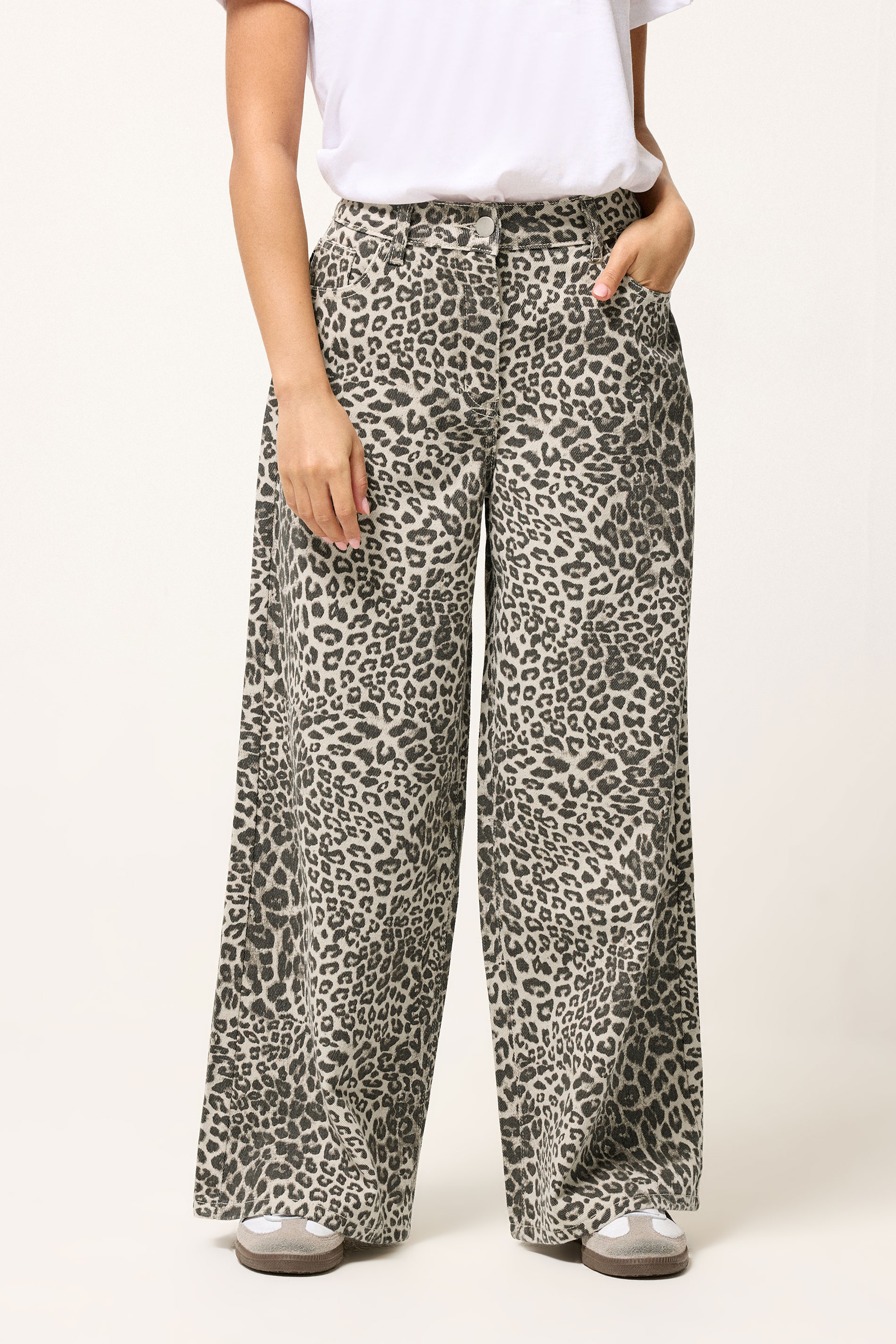 PixieGirl Petite Women's Light Brown Leopard Print Wide Leg Jeans | PixieGirl 4