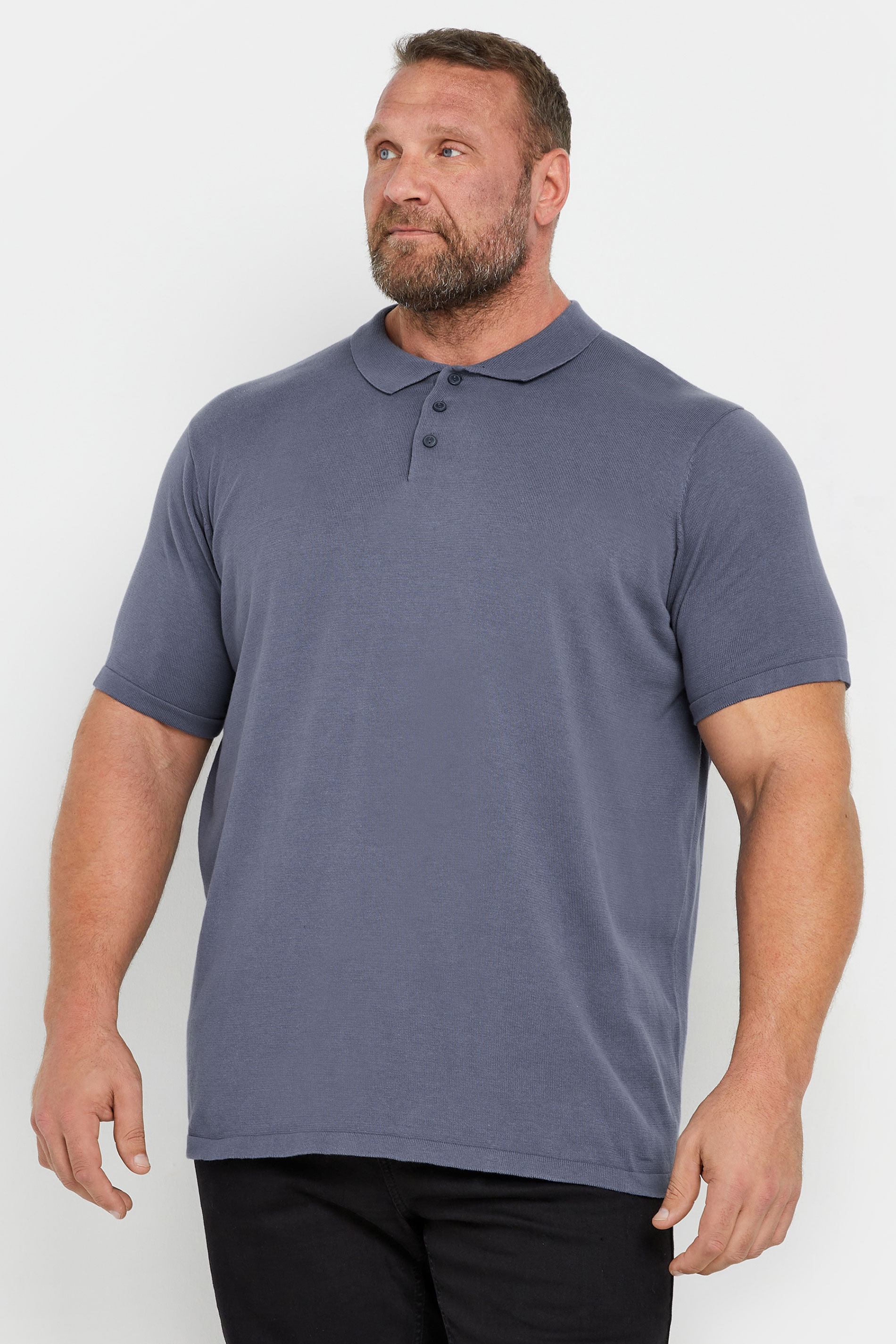BadRhino Big & Tall Light Blue Knitted Short Sleeve Polo Shirt | BadRhino 3