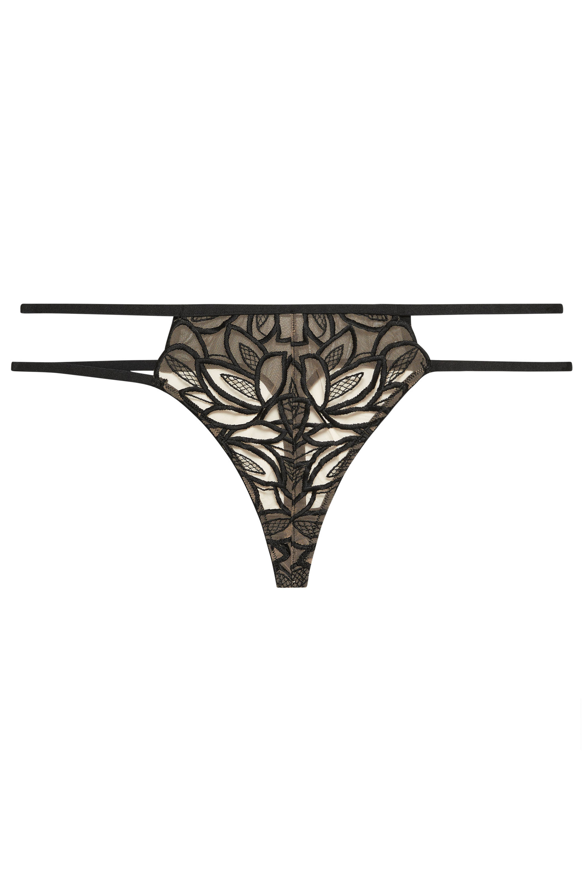 PLAYFUL PROMISES Plus Size Black Strap Mesh Embroidered Thong | Yours Clothing 6