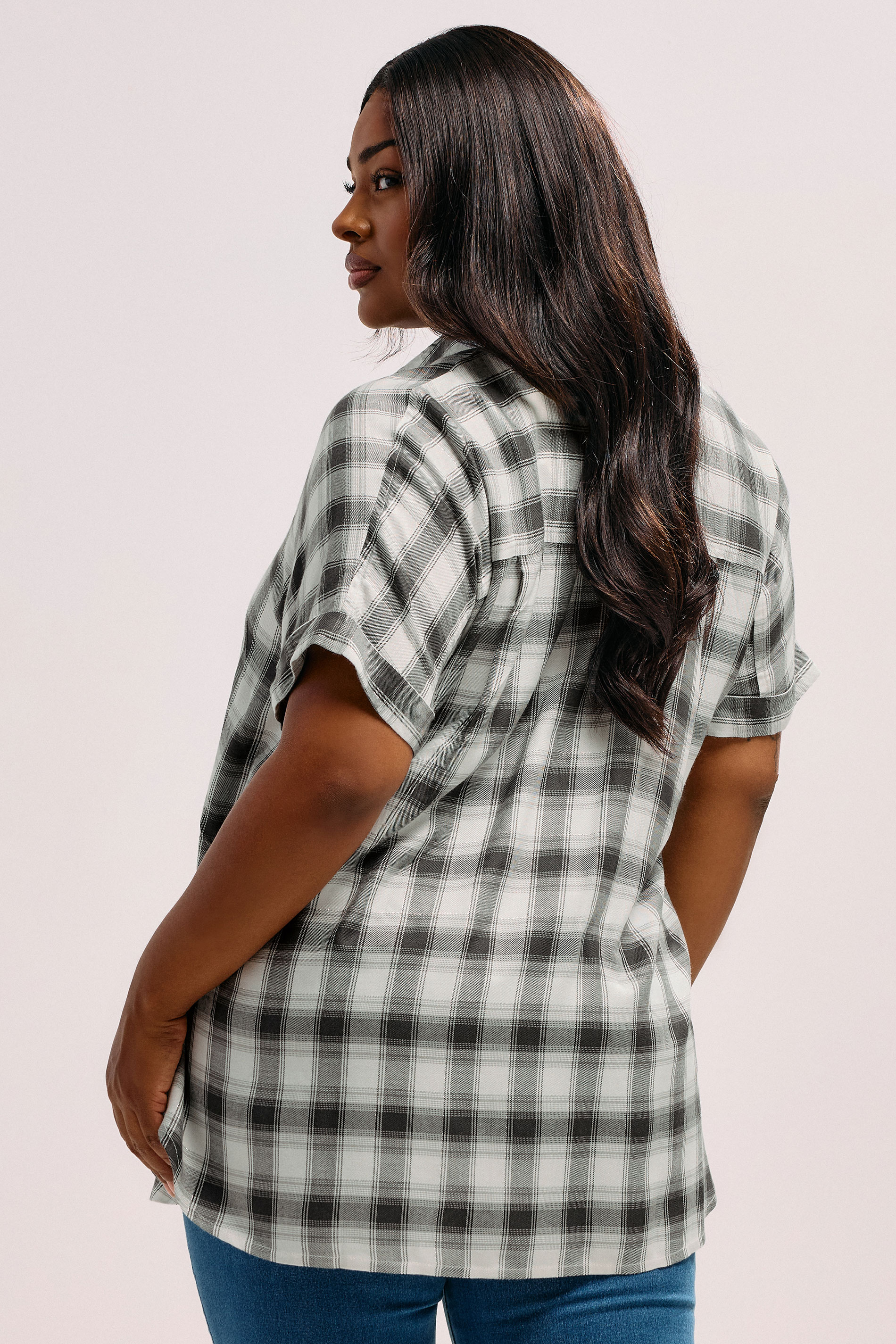 YOURS Plus Size Black Check Short Sleeve Shirt | Yours Clothing 2