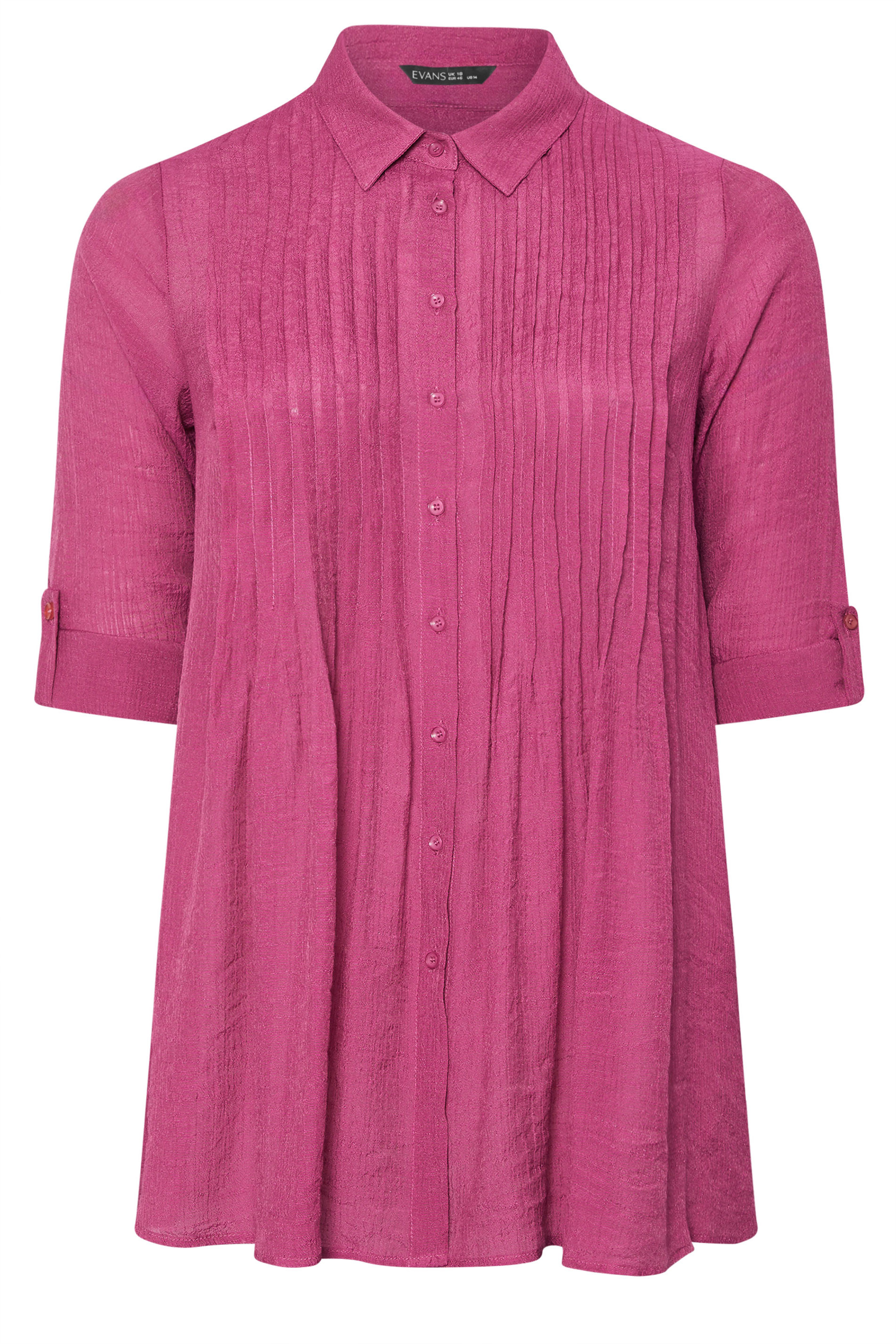 EVANS Plus Size Pink Pintuck Tab Sleeve Shirt | Evans 6