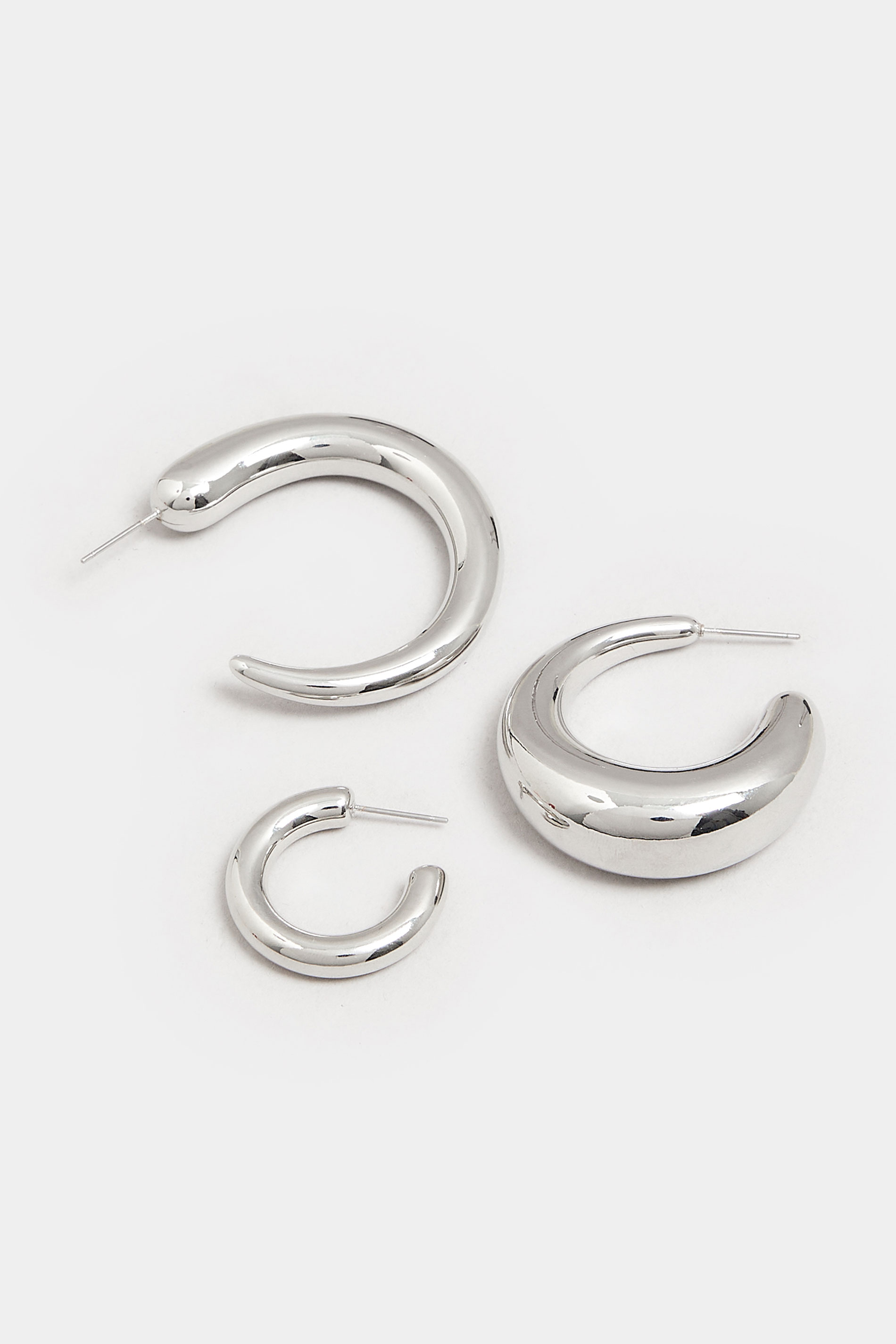 YOURSET 3 PACK Silver Tone Hoop Earrings Set | Yours Clothing 4