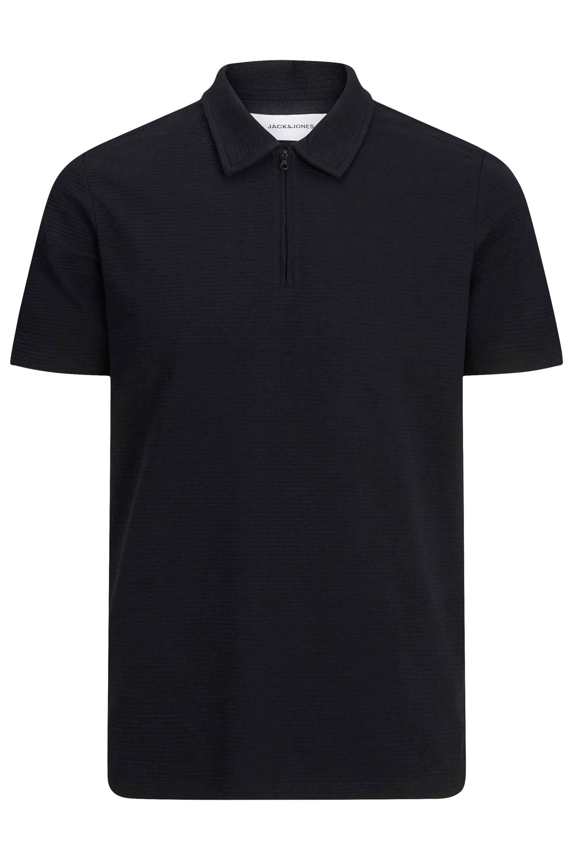 JACK & JONES Big & Tall Black Zip Polo Shirt | BadRhino 1