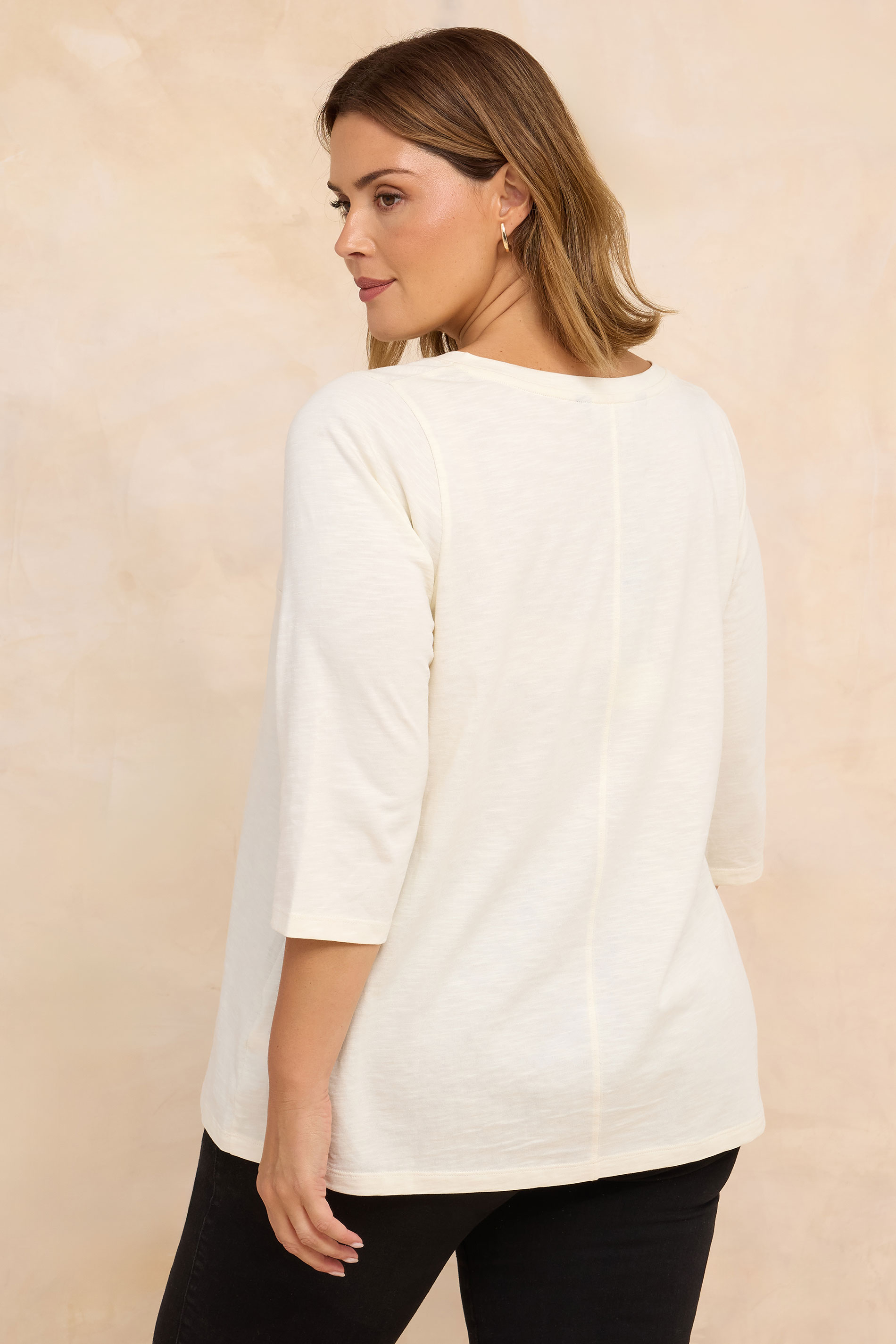 EVANS Plus Size Ivory White V-Neck Cotton Top | Evans 2