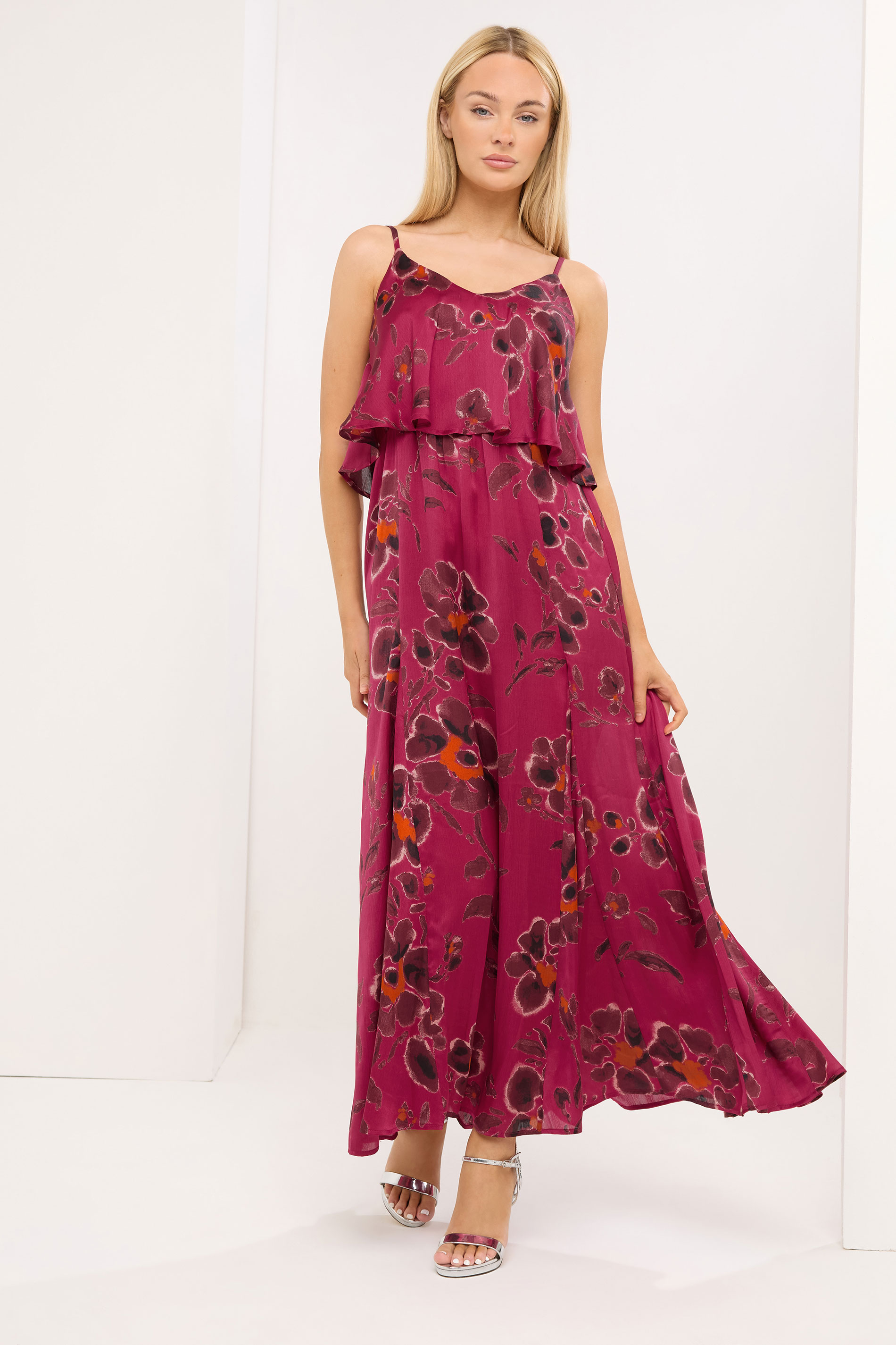 STAR Red Floral Satin Maxi Dress | StarByJM 3