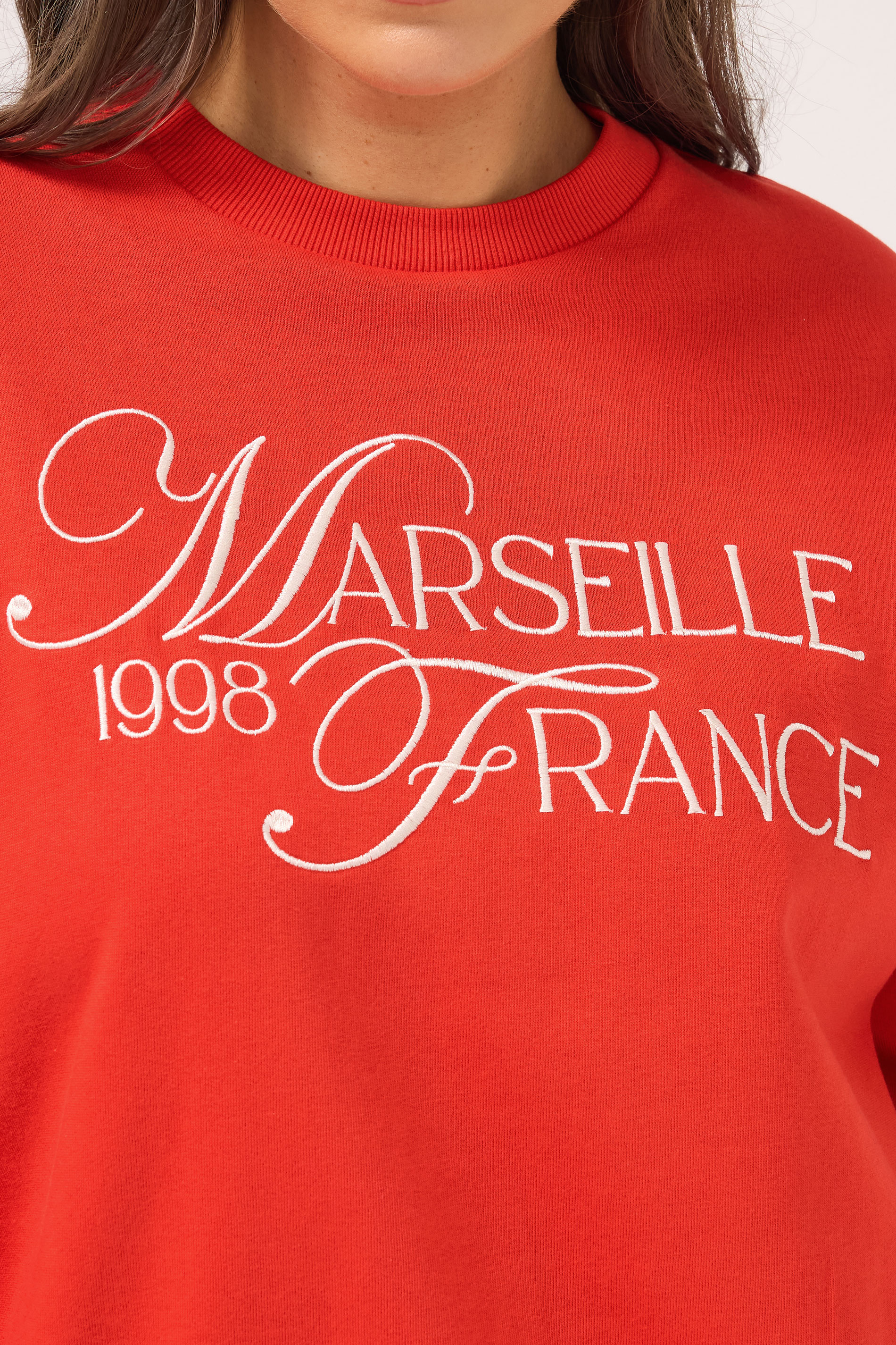 YOURS Plus Size Red Embroidered 'Marseille France' Sweatshirt | Yours Clothing 5