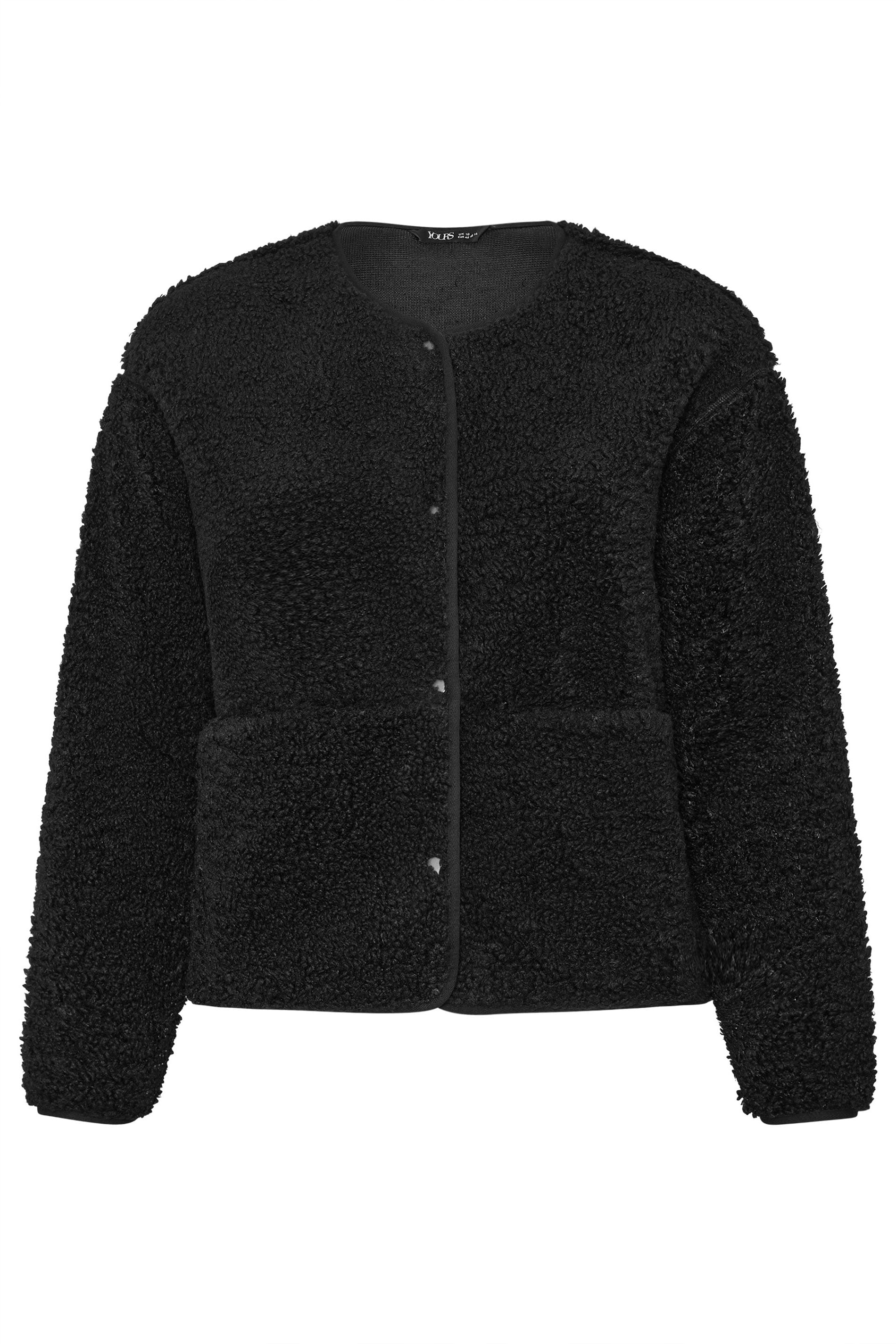 YOURS Plus Size Black Collarless Fleece | Yours Clothing 5