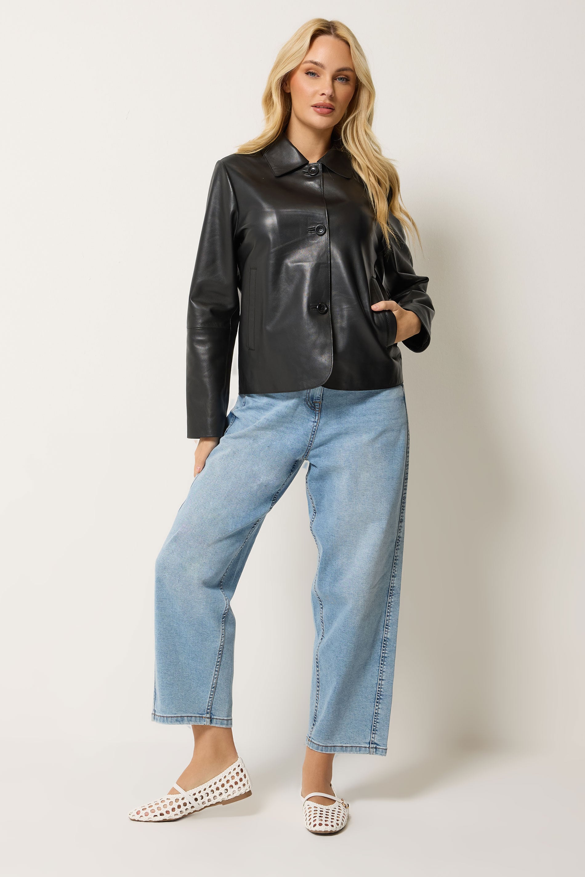 M&Co Black Leather Collard Jacket | M&Co 1
