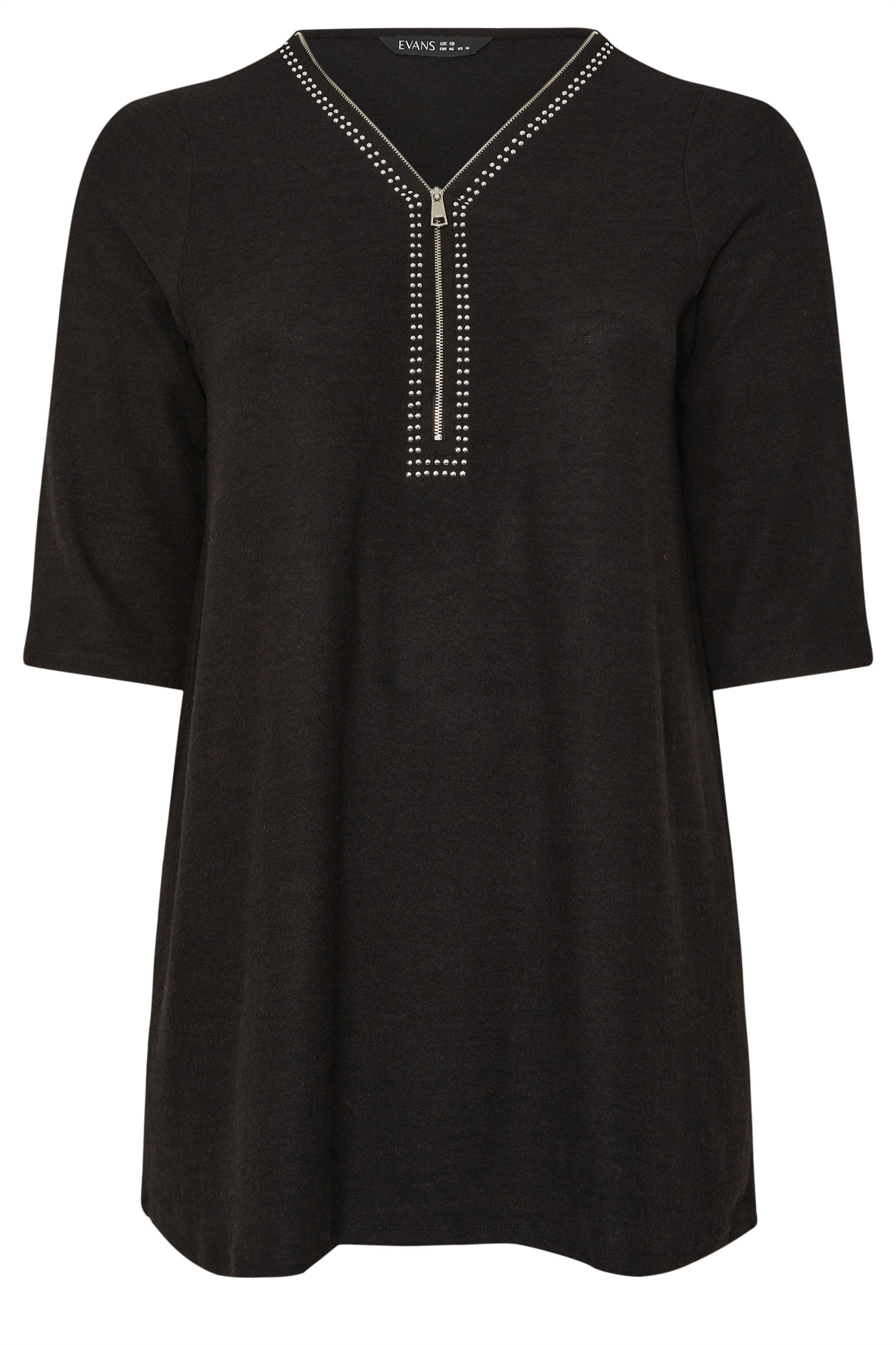 EVANS Plus Size Black Zip Front Stud Detail Top | Evans 5