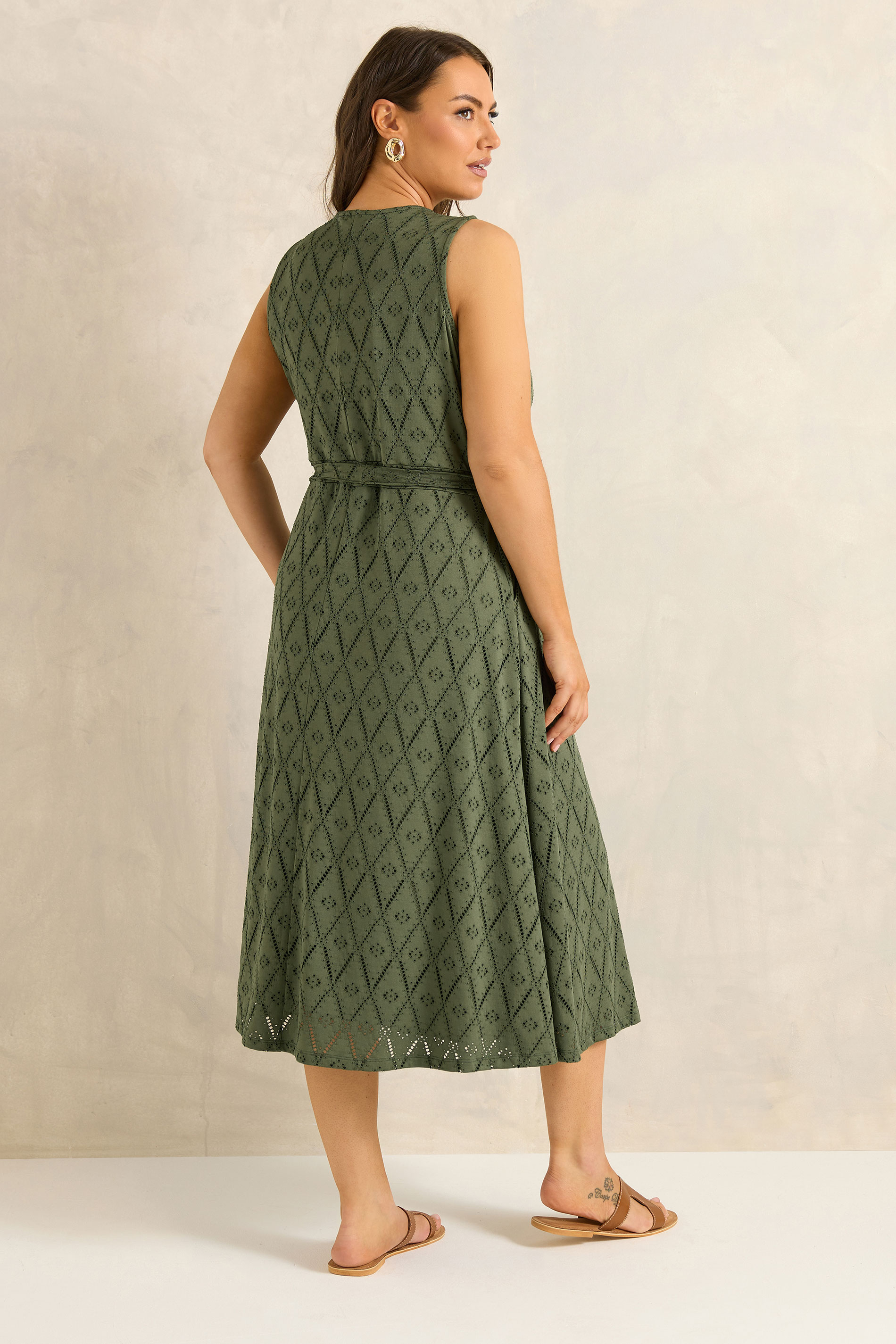 EVANS Plus Size Khaki Green Broderie Wrap Midi Dress | Evans 4