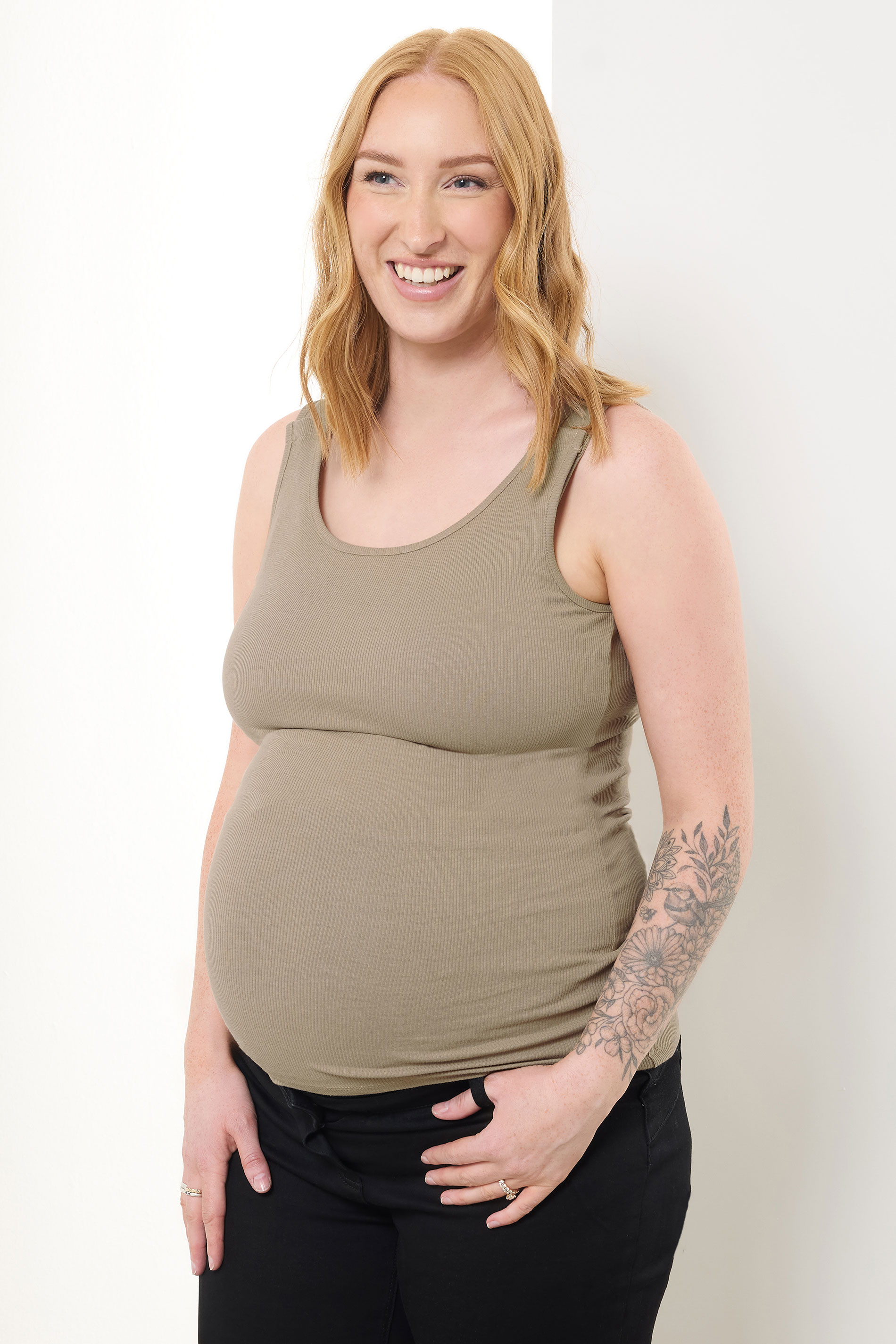 LTS Tall Womens Maternity Beige Brown Popper Fastening Nursing Vest | Long Tall Sally 3