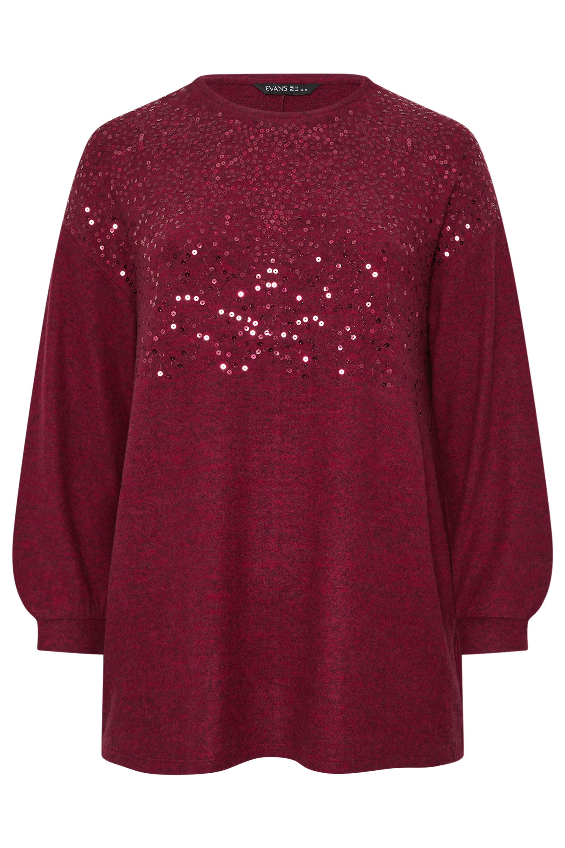 EVANS Plus Size Red Sequin Embellished Knitted Top | Evans 5