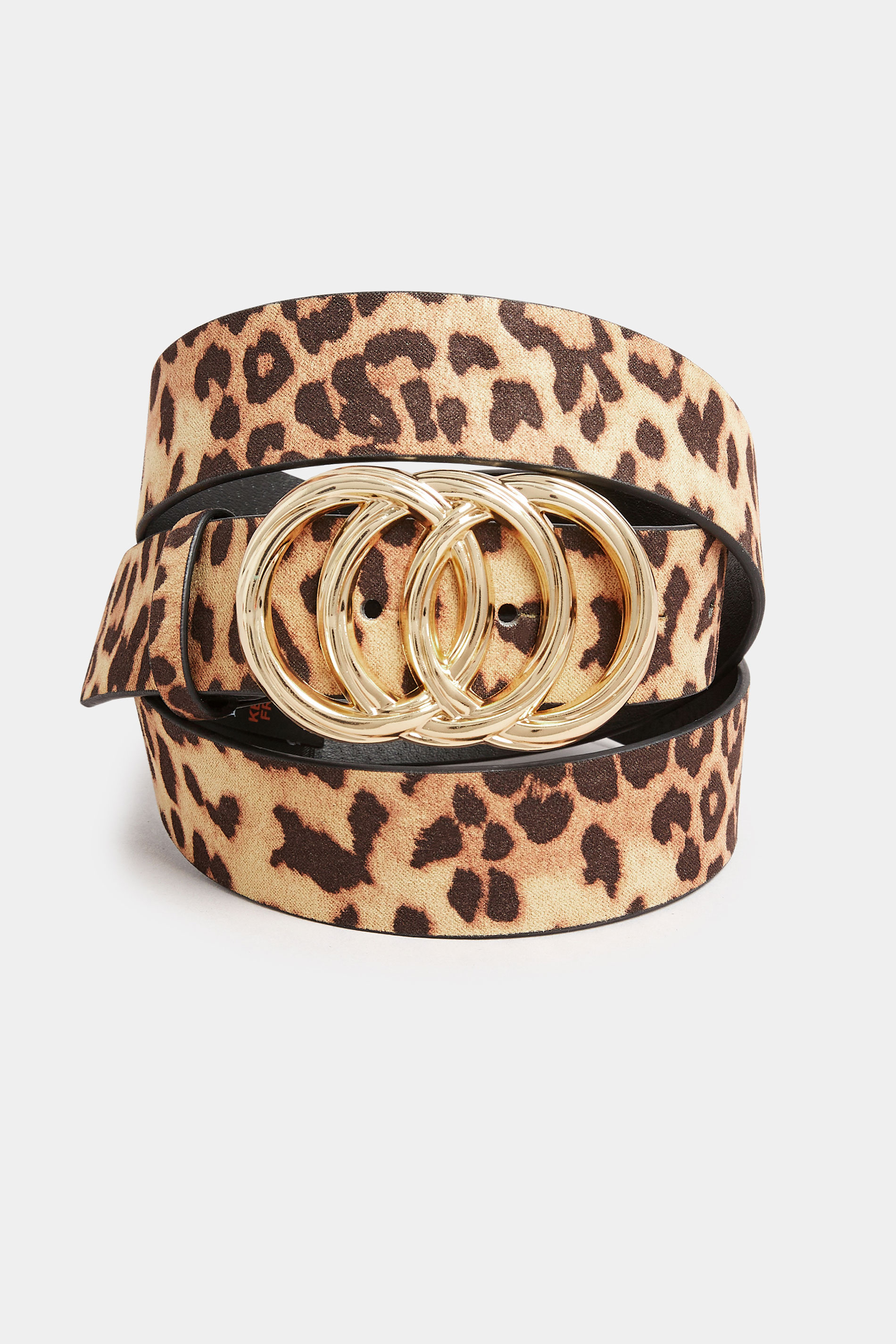Beige Brown Leopard Print Triple Circle Belt | Yours Clothing 2