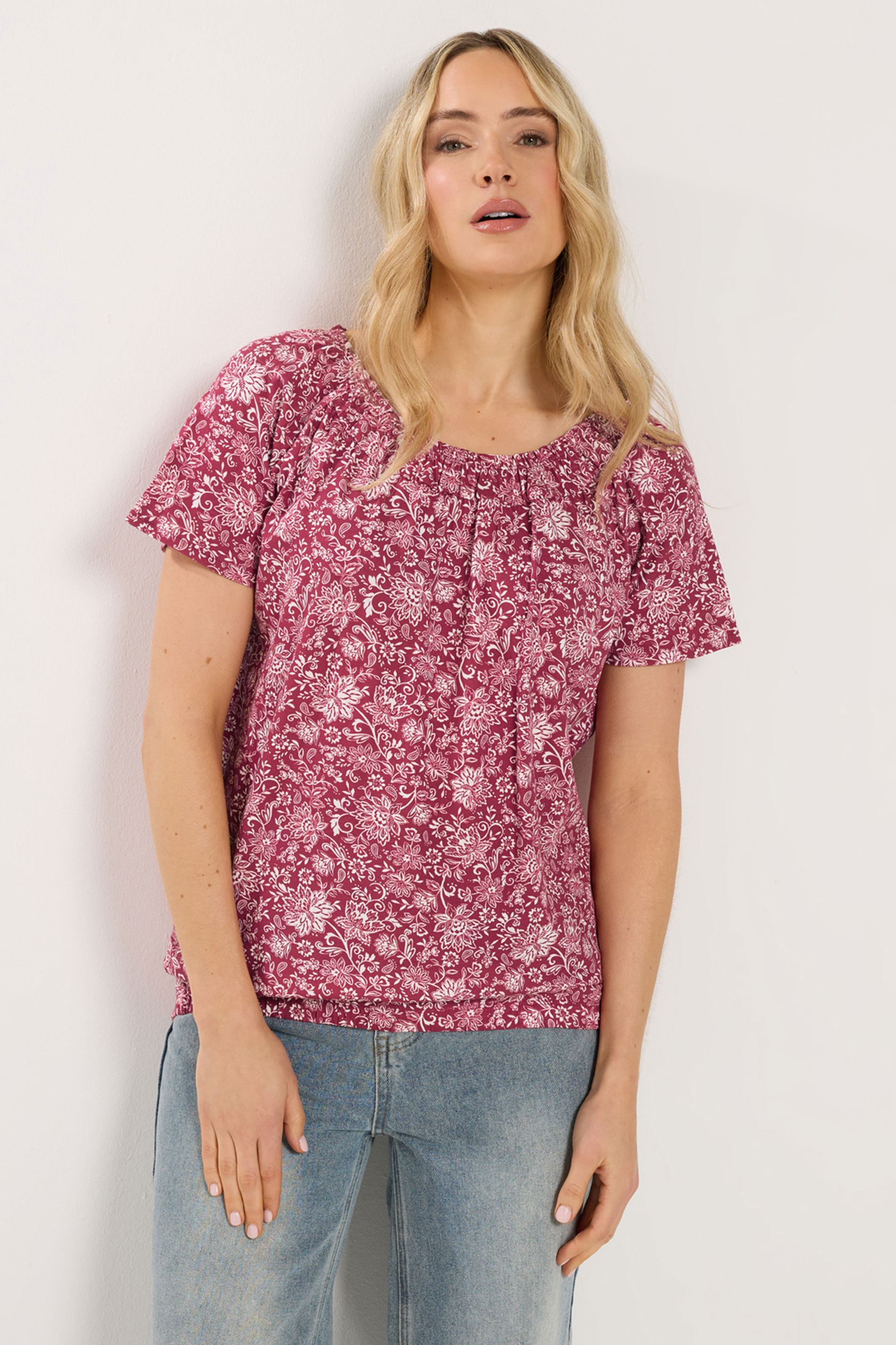 LTS Tall Women's Red Paisley Print Bubble Hem T-Shirt | Long Tall Sally 3