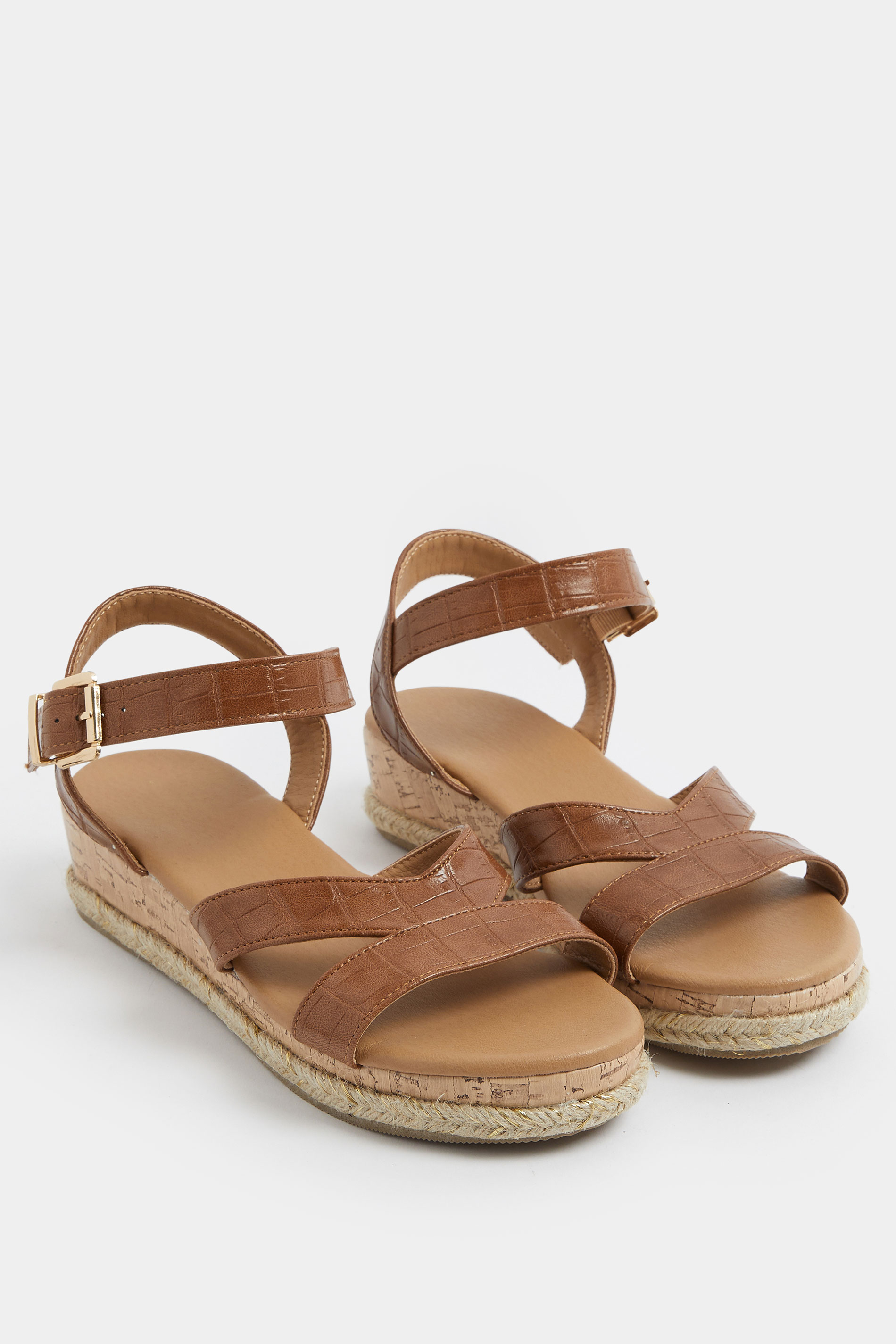 Brown Plaited Wedge Sandals In Wide E Fit  | Yours Clothing 3