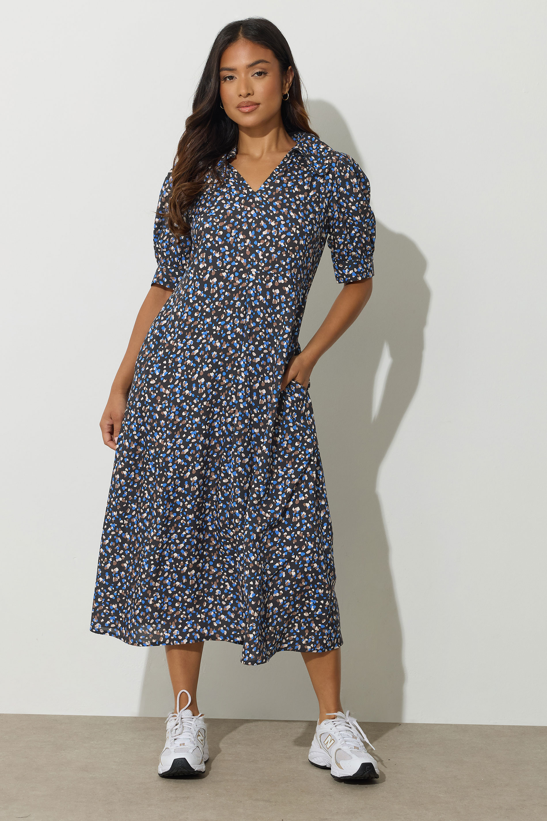 PixieGirl Petite Women's Black Spot Collar Midi Dress | PixieGirl 3