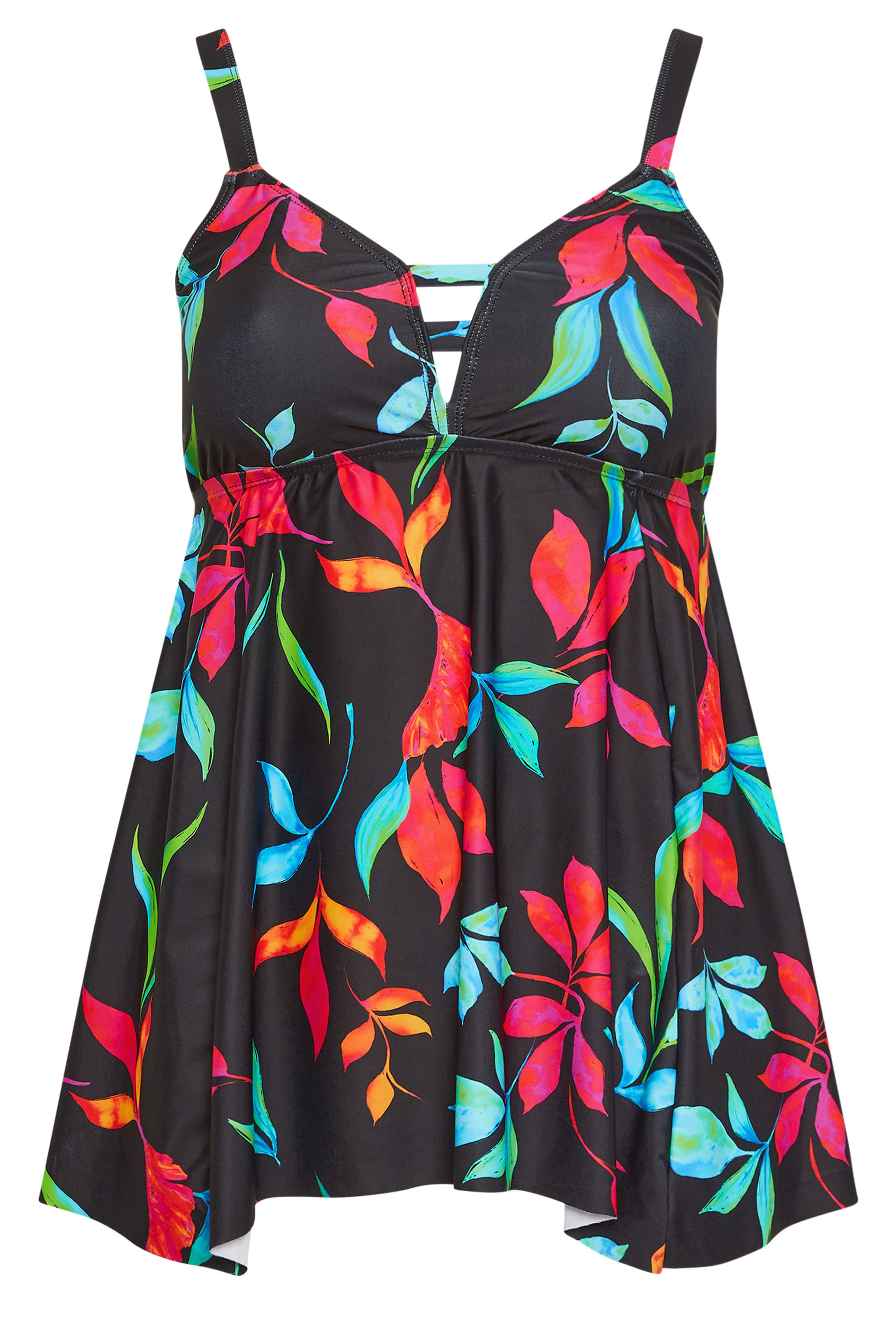 YOURS Plus Size Black Floral Print Hanky Hem Tankini Top | Yours Clothing 6