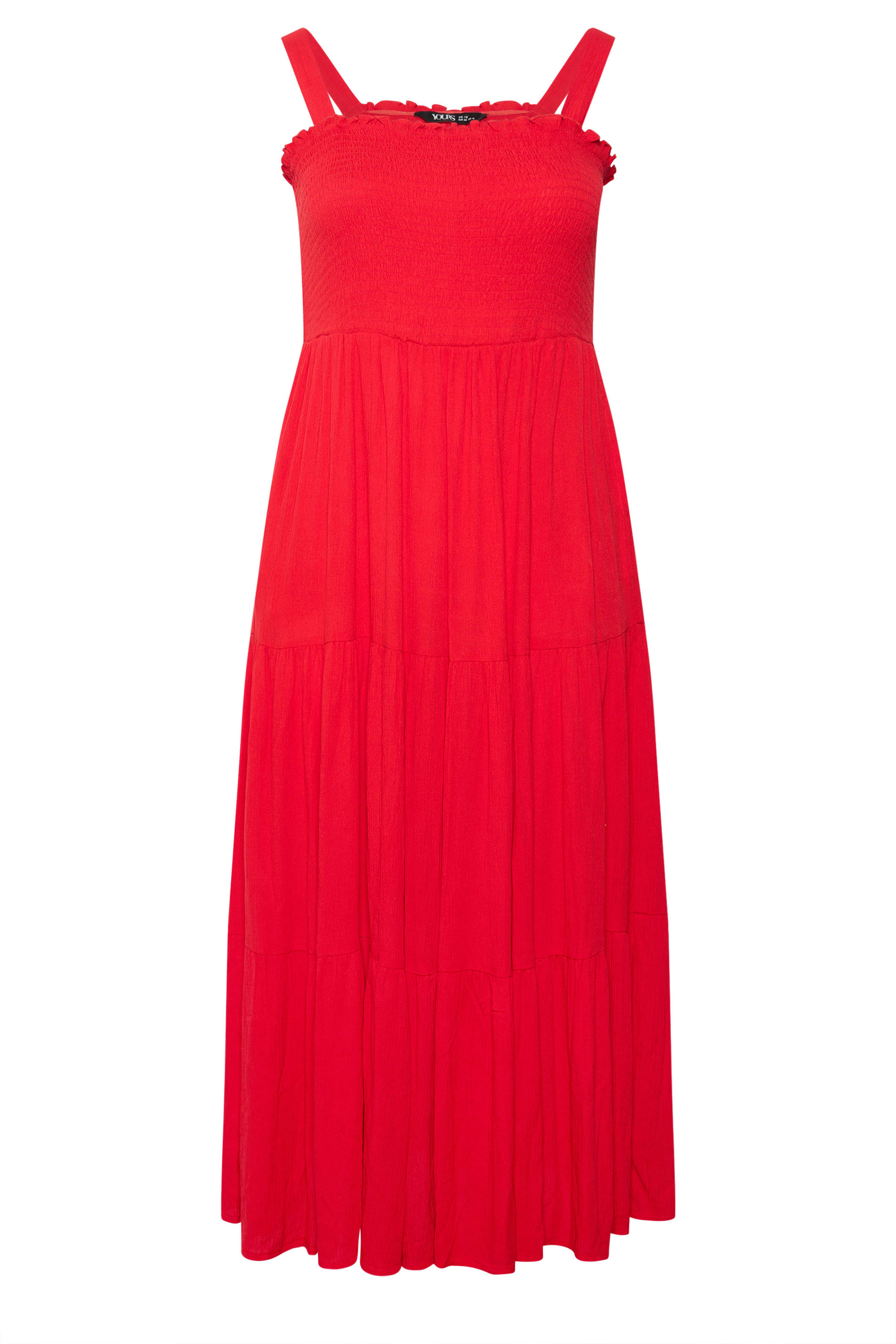 YOURS Curve Red Shirred Maxi Dress | Yours Clothing 5