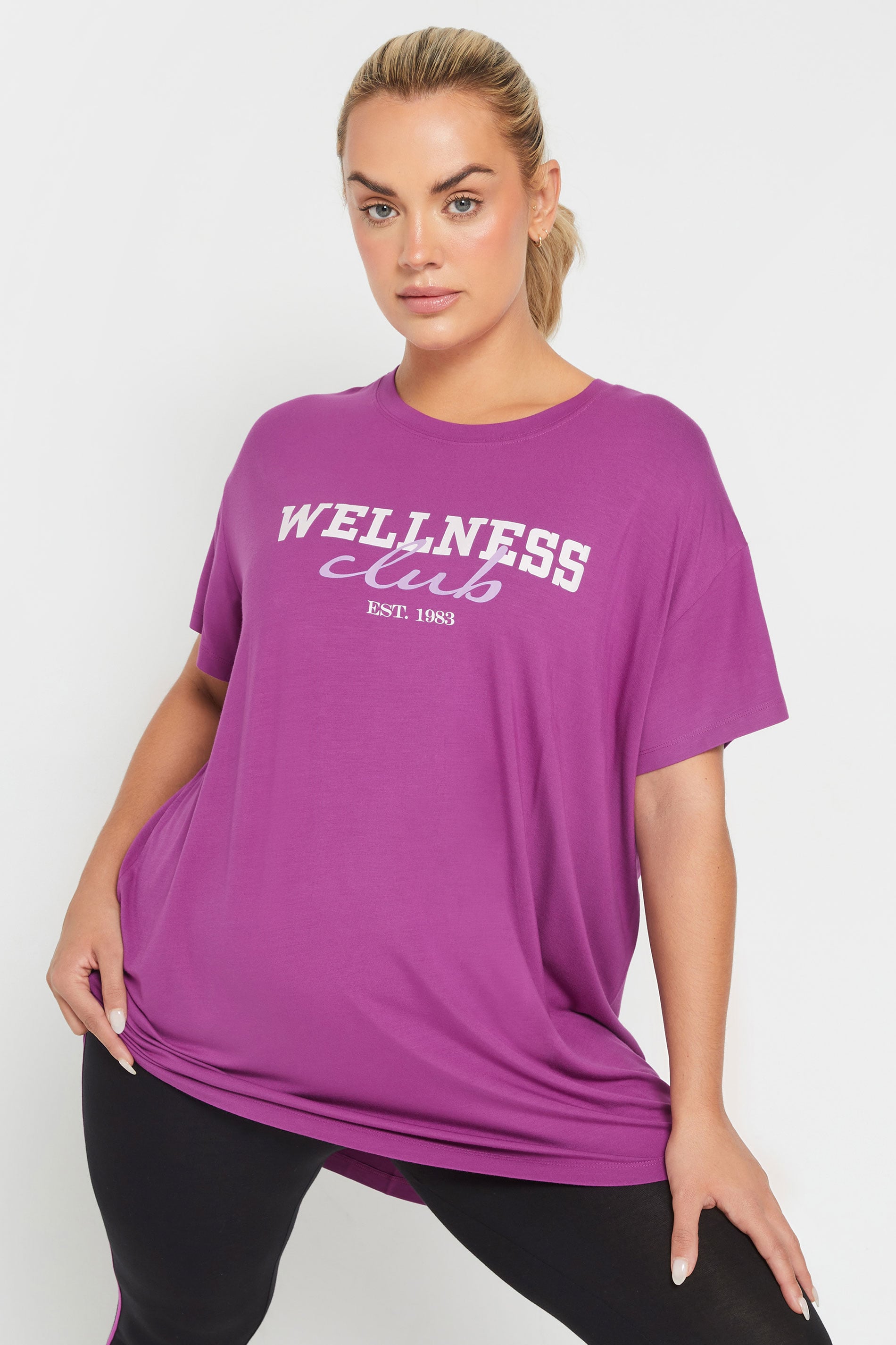 YOURS ACTIVE Plus Size Purple 'Wellness Club' Slogan Top | Yours Clothing 1
