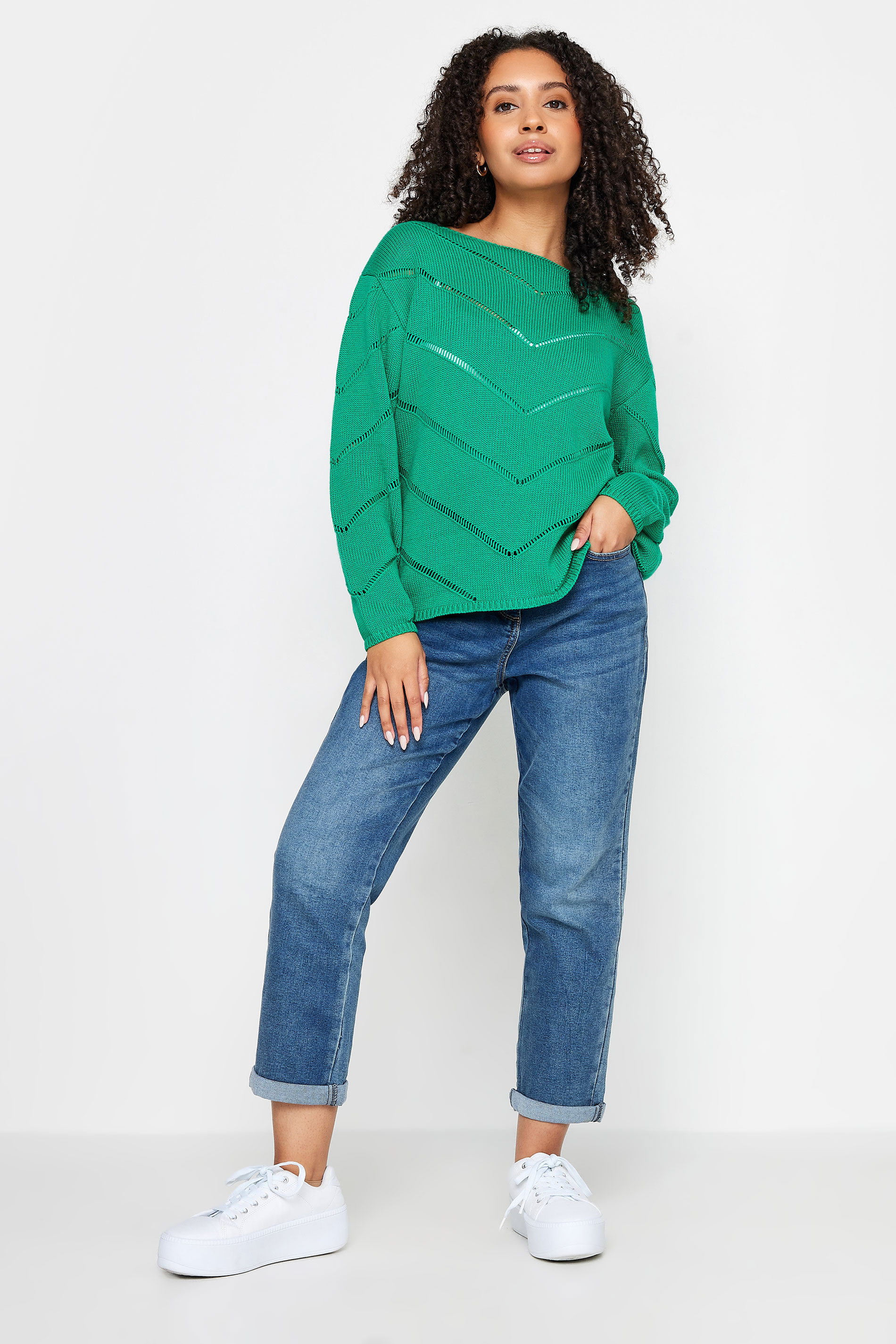 M&Co Petite Green V Patterned Knit Jumper | M&Co 2