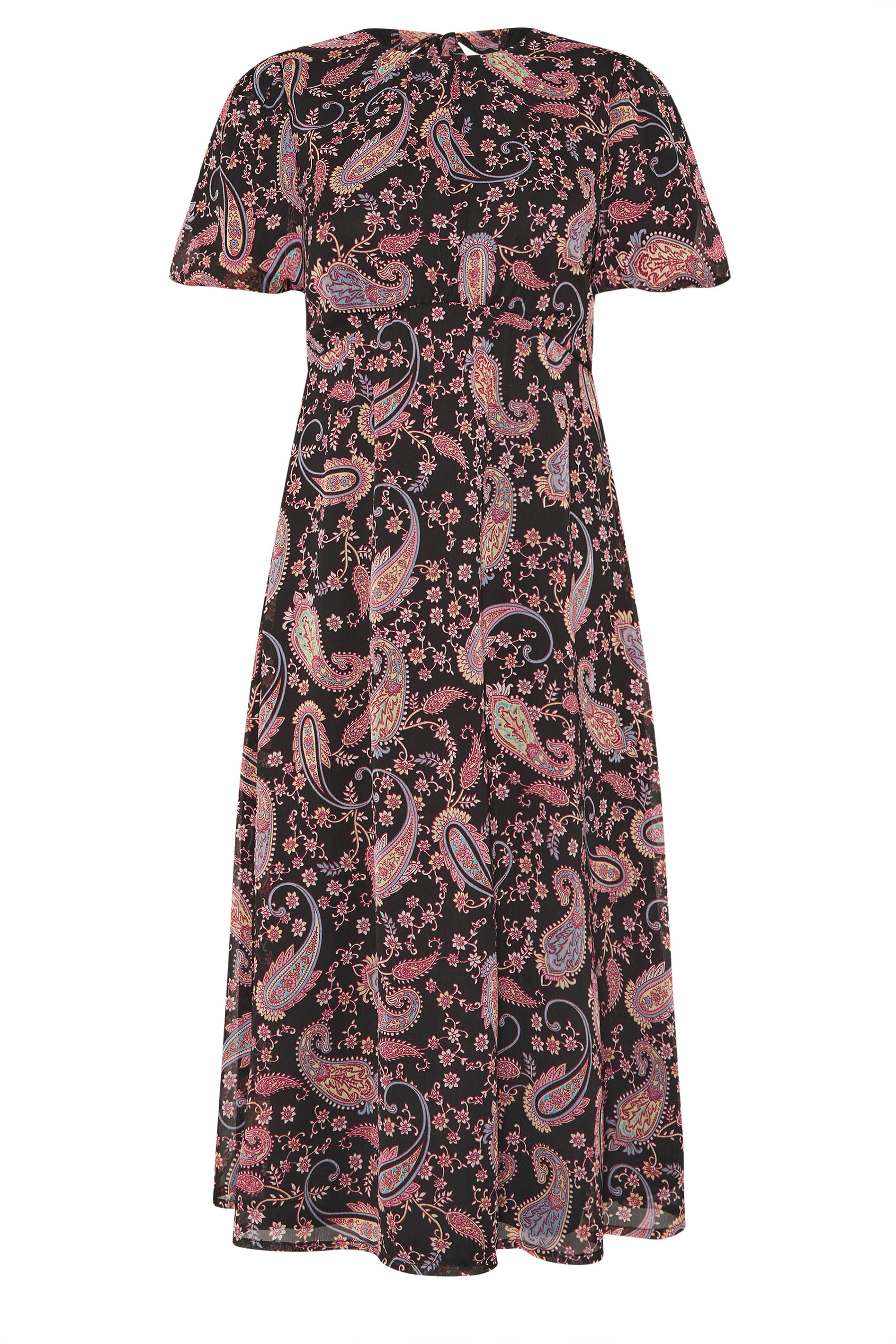 PixieGirl Petite Women's Black Chiffon Paisley Tie Back Dress | PixieGirl 7