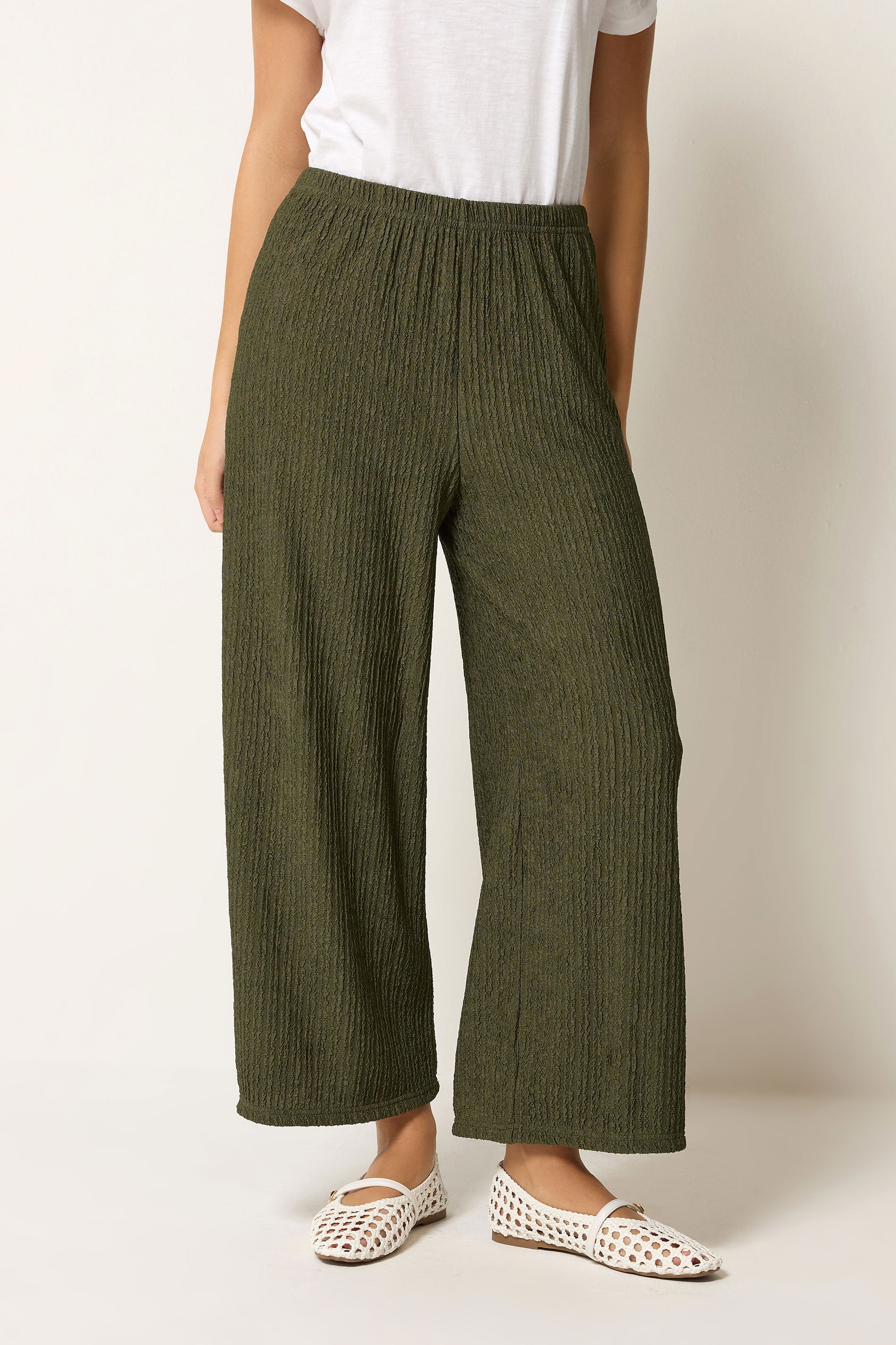 M&Co Khaki Green Wide Leg Cropped Trousers | M&Co 2