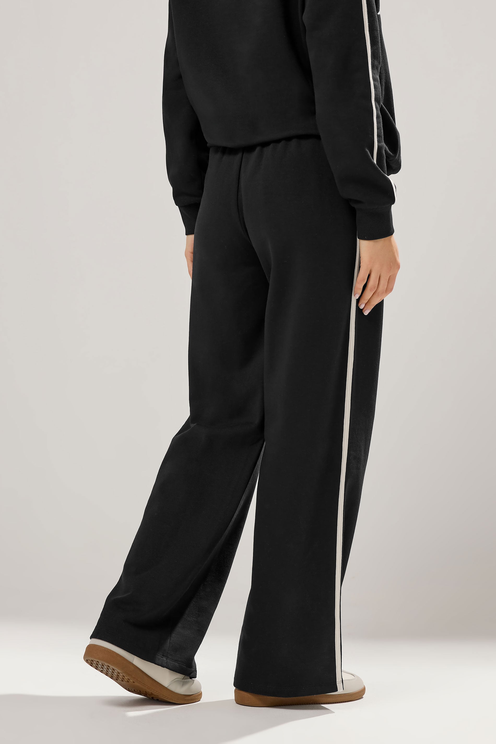 LTS Tall Black Pipe Detail Wide Leg Joggers | Long Tall Sally 4