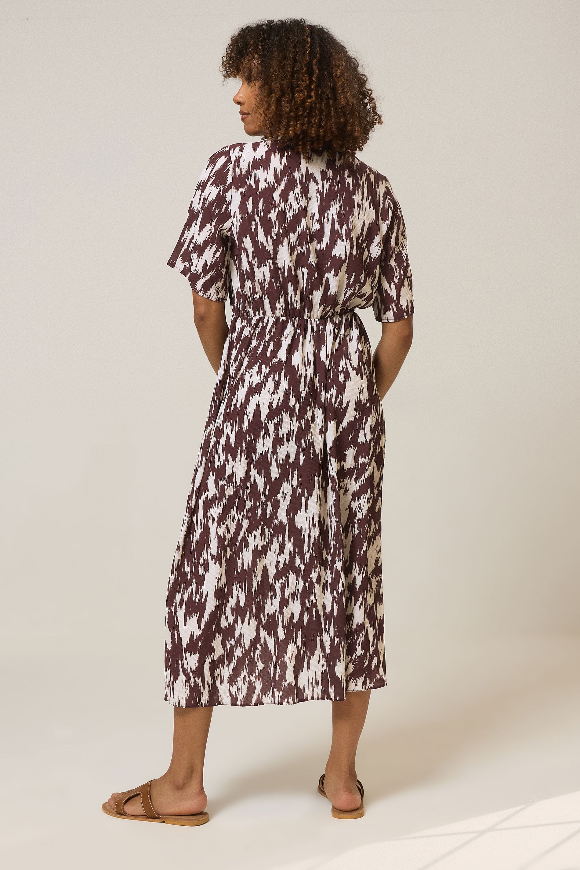 M&Co Brown & Ivory Animal Print Collared Midi Dress 4
