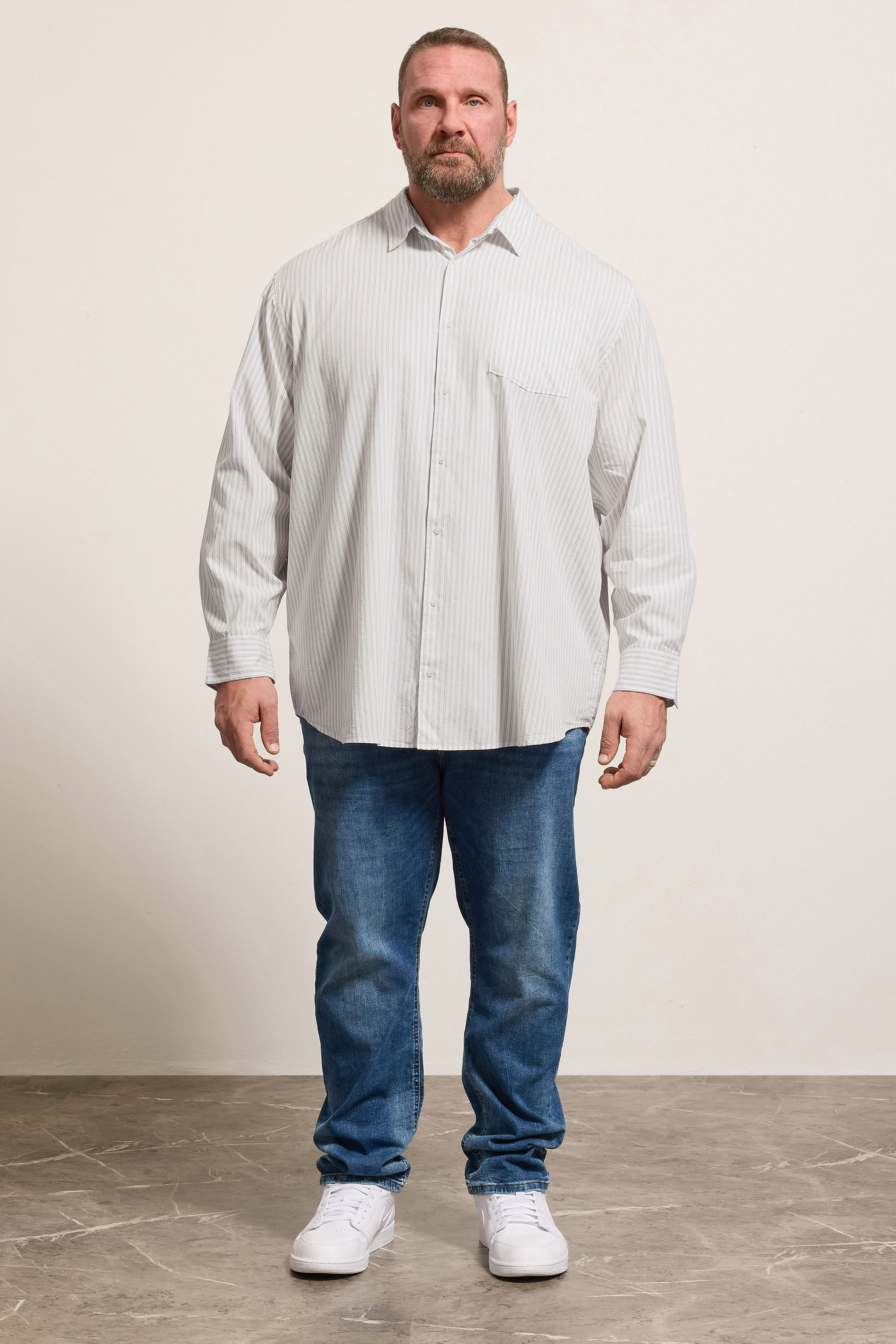 JACK & JONES Big & Tall White & Green Striped Poplin Shirt | BadRhino 1