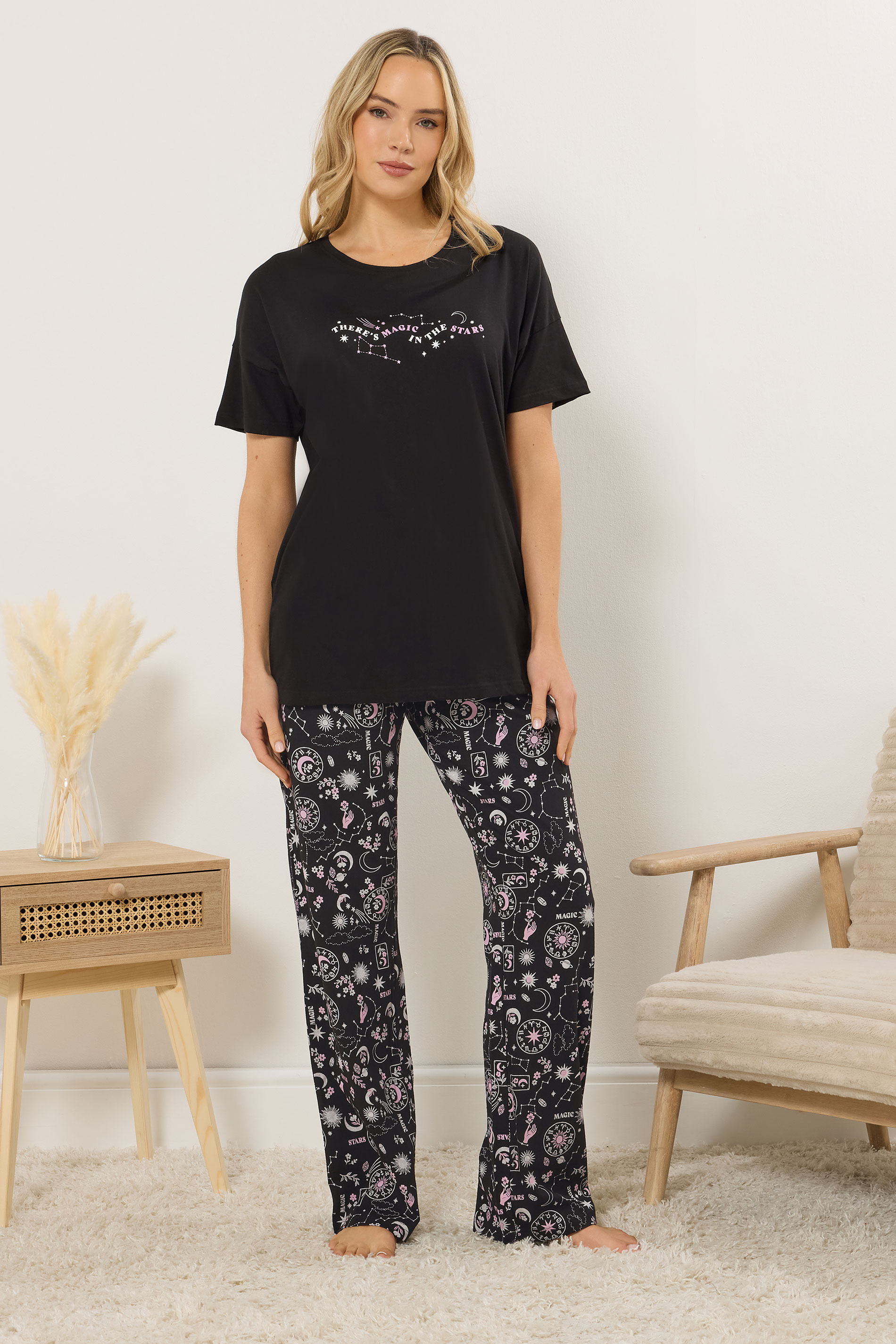 LTS Tall Women's Black Celestial Print Cotton Pyjama Set | Long Tall Sally 3