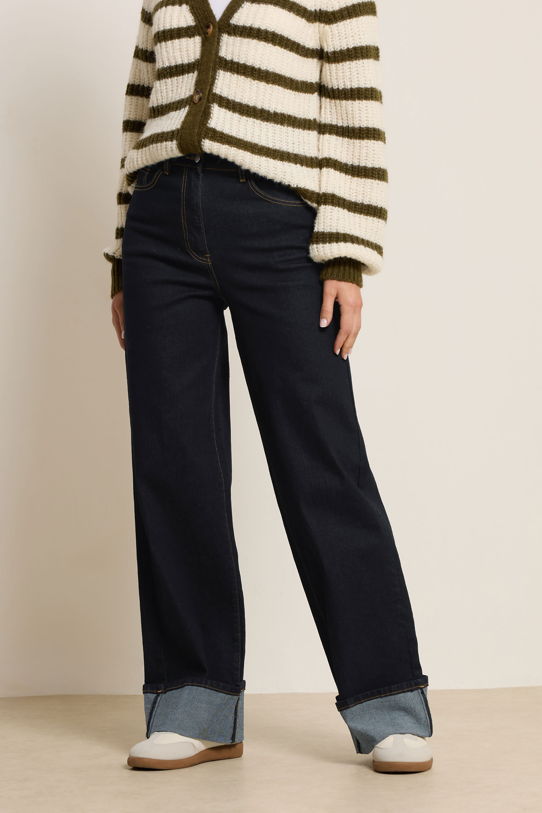 LTS Tall Dark Blue Cotton Turn Up Wide Leg Jeans | Long Tall Sally 2