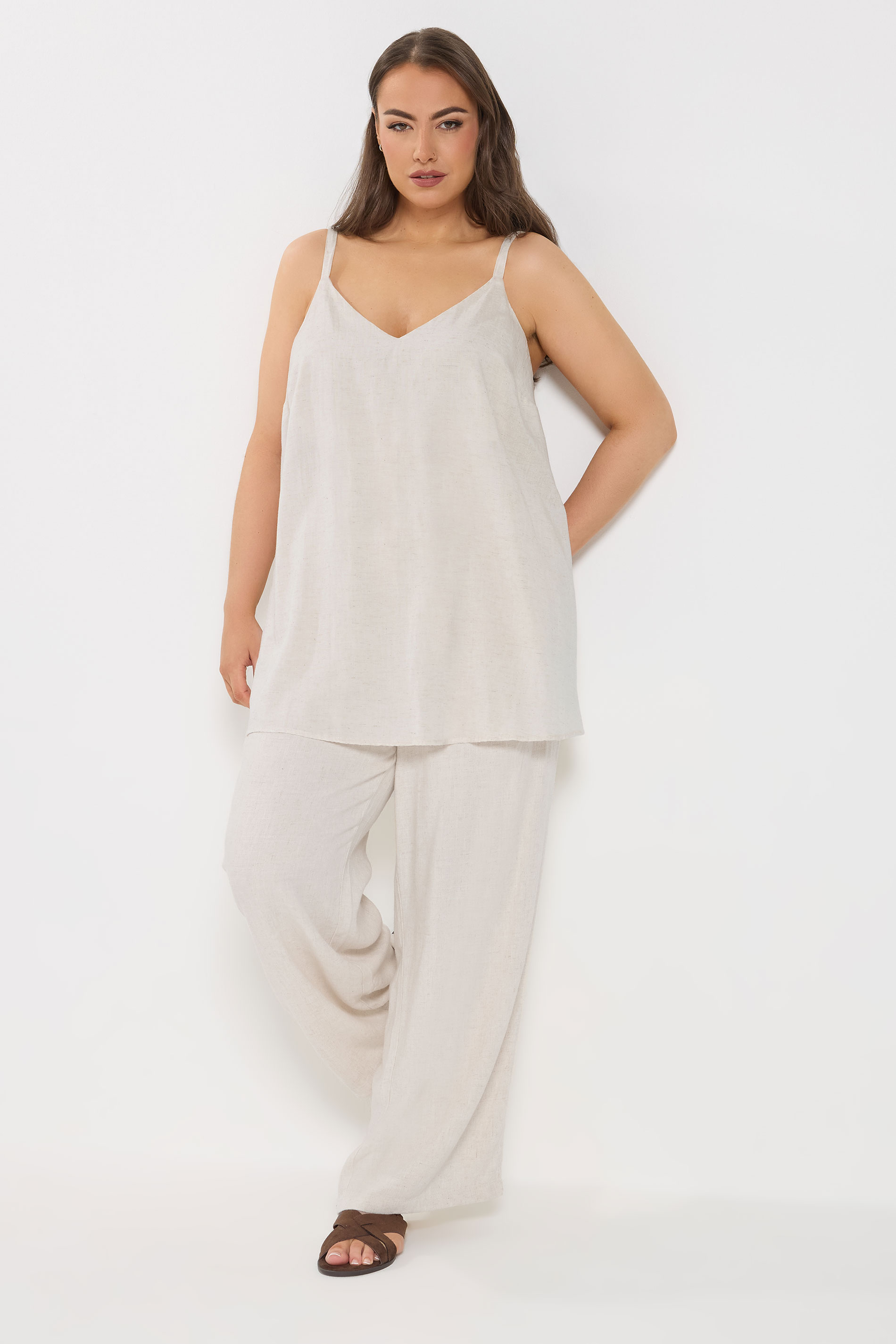 YOURS Plus Size  Natural Brown Linen Vest Top | Yours Clothing 1