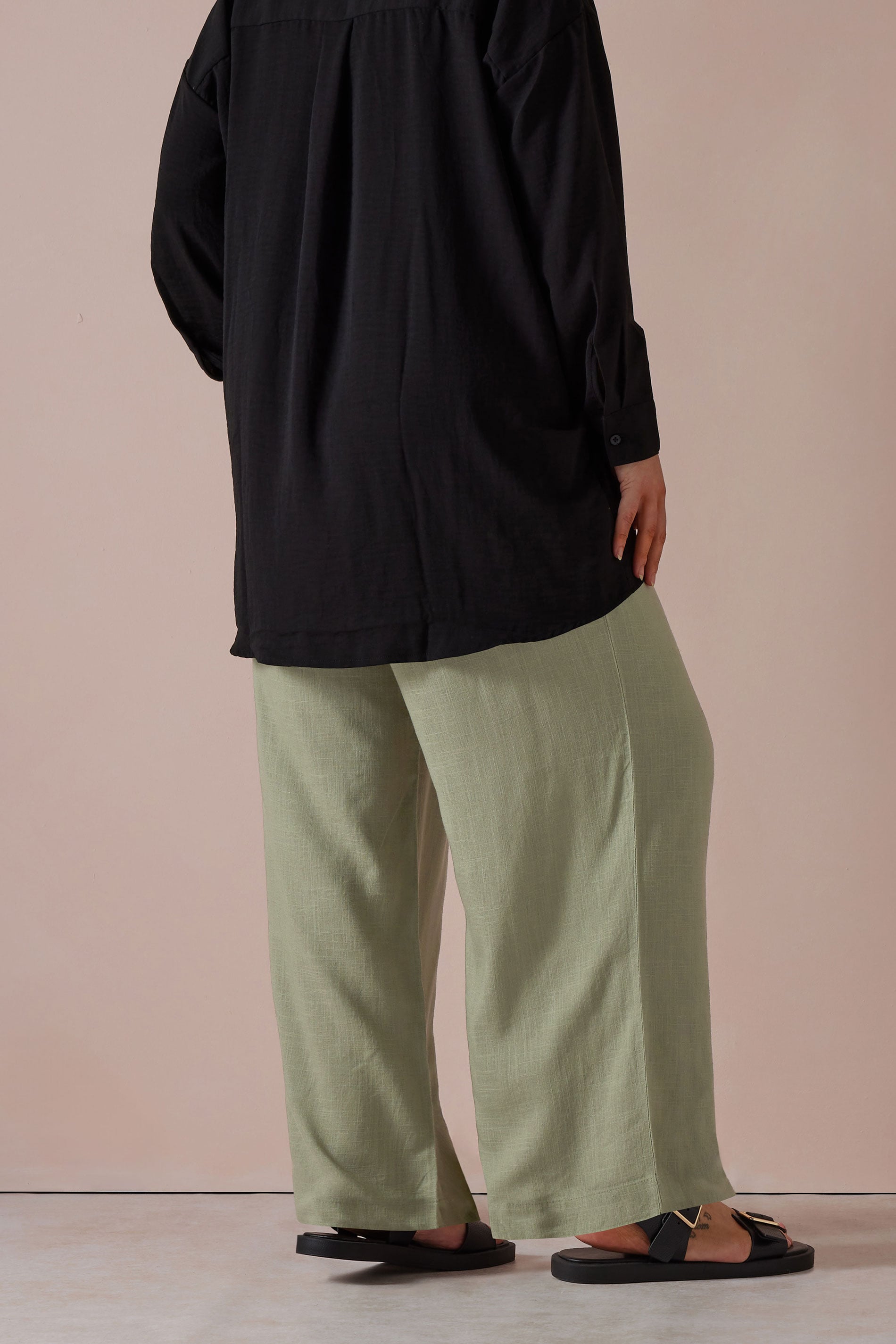 YOURS Plus Size Olive Green Linen Tie Front Trousers | Yours Clothing 4