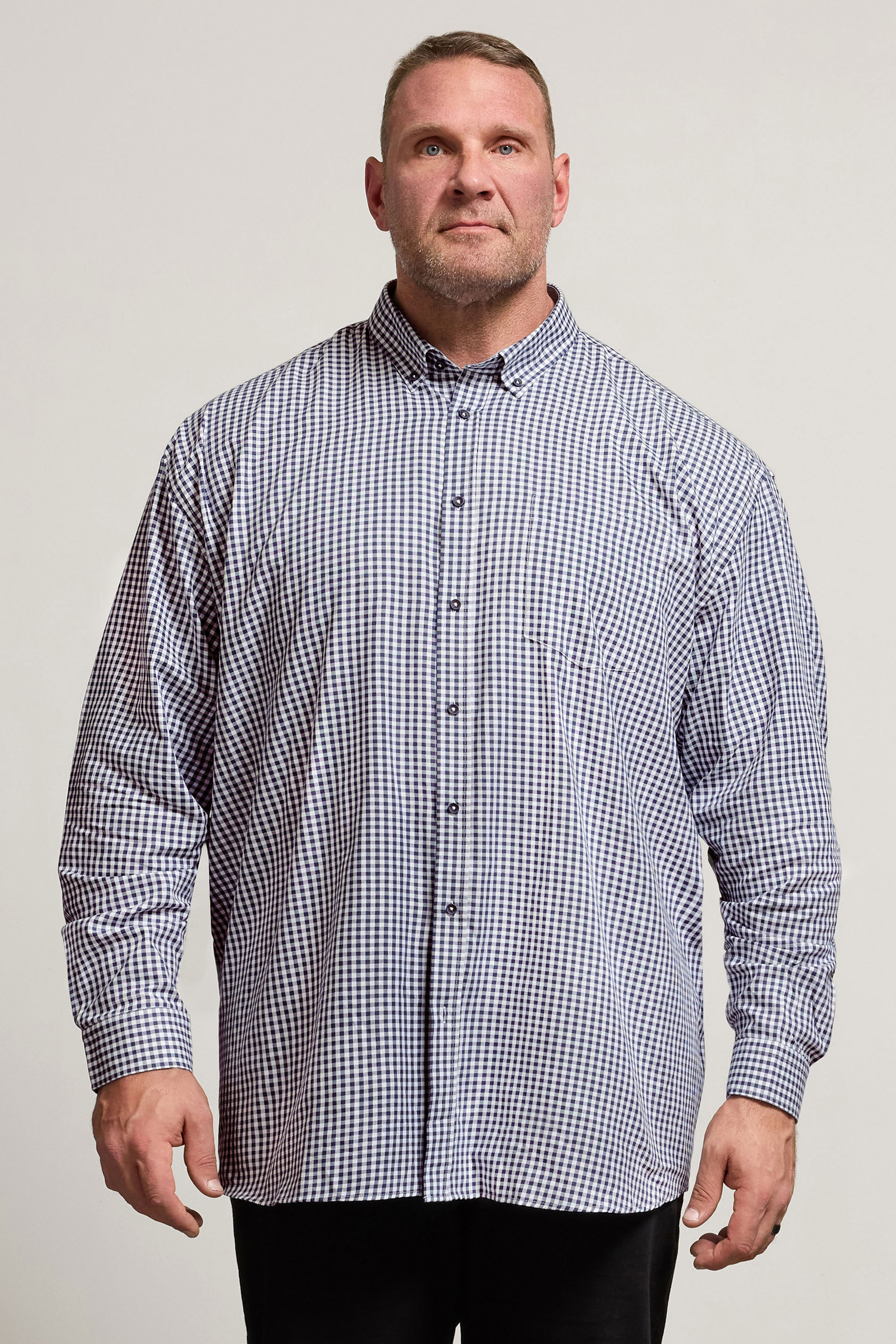 KAM Big & Tall Navy Blue Long Sleeve Gingham Shirt | BadRhino 3