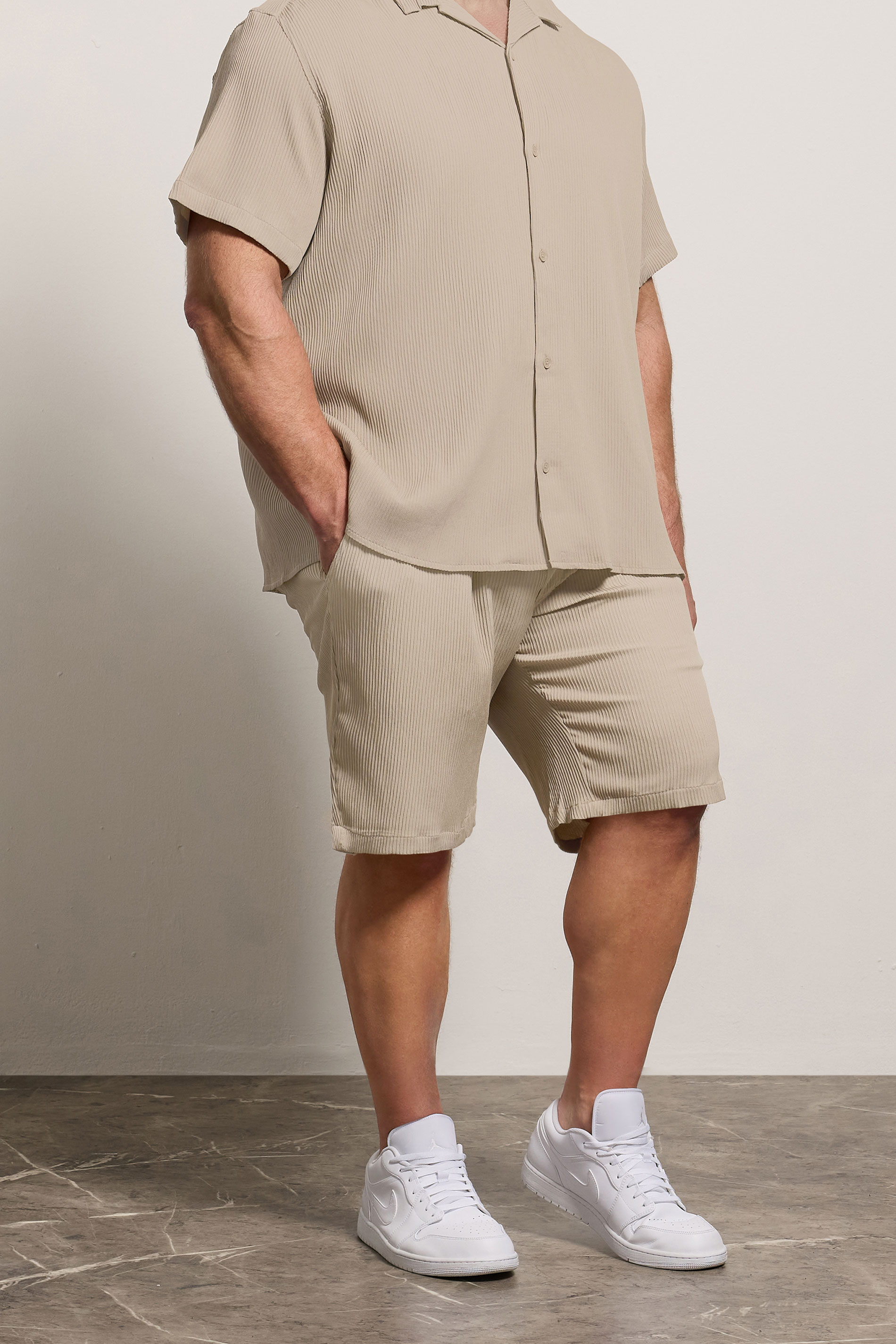 JACK & JONES Big & Tall Stone Brown Revere Shirt & Short Set | BadRhino 1