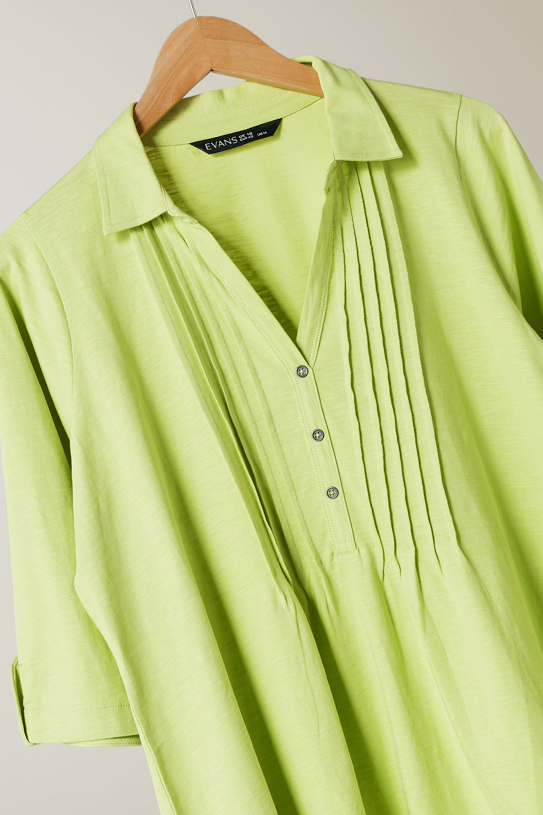 EVANS Plus Size Chartreuse Green Pintuck Henley Top | Evans 6