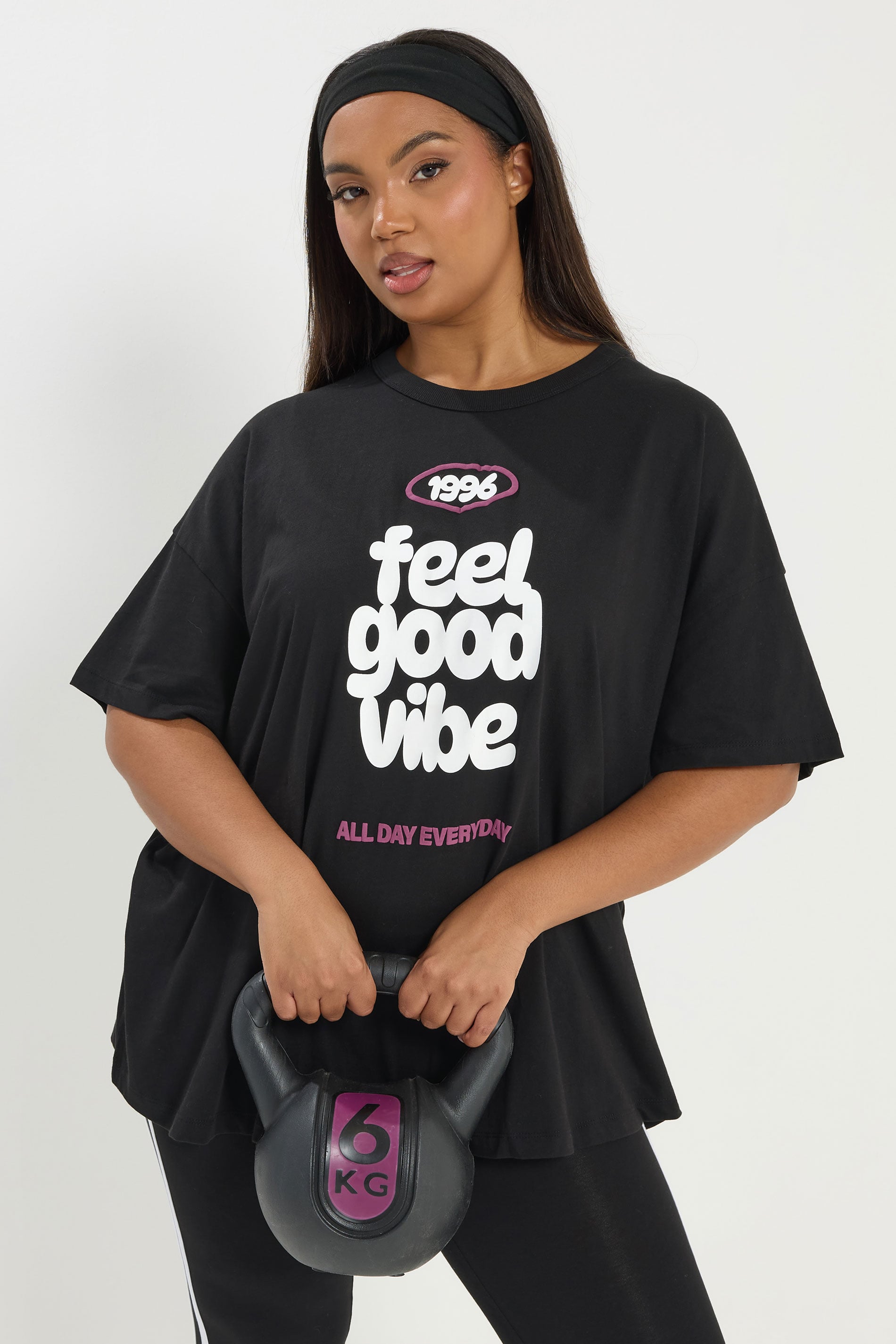YOURS ACTIVE Plus Size Black 'Feel Good Vibe' T-Shirt | Yours Clothing 3