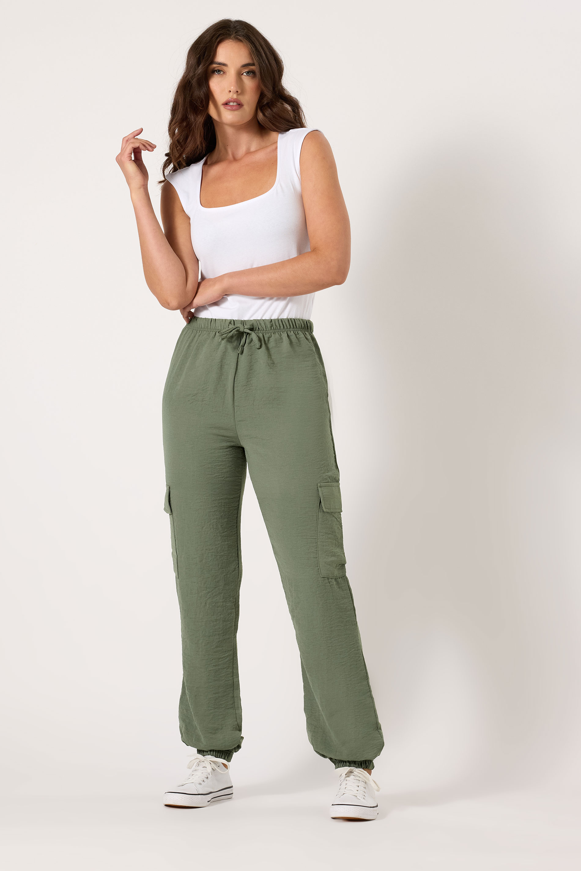 LTS Tall Women's Khaki Green Textured Cuffed Cargo Trousers | Long Tall Sally 1