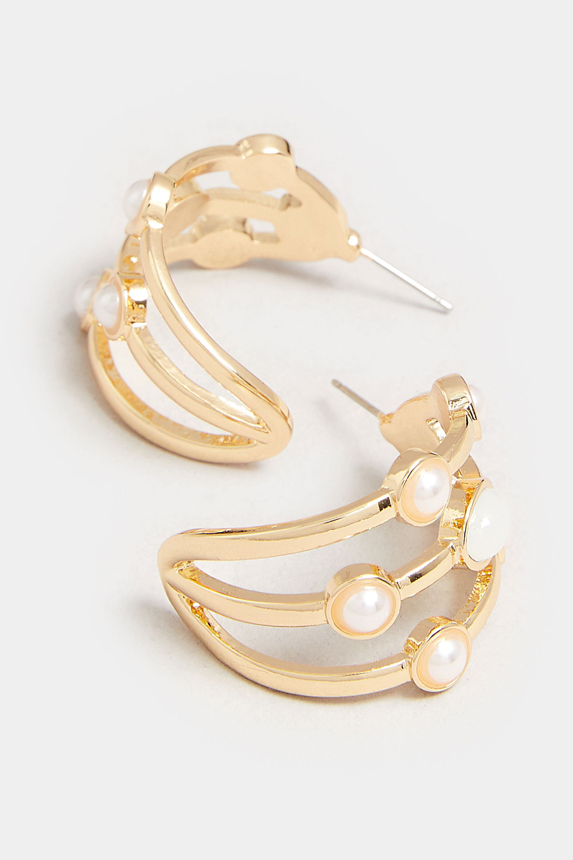 Gold Tone Triple Stone Hoop Earrings | Yours Clothing 2